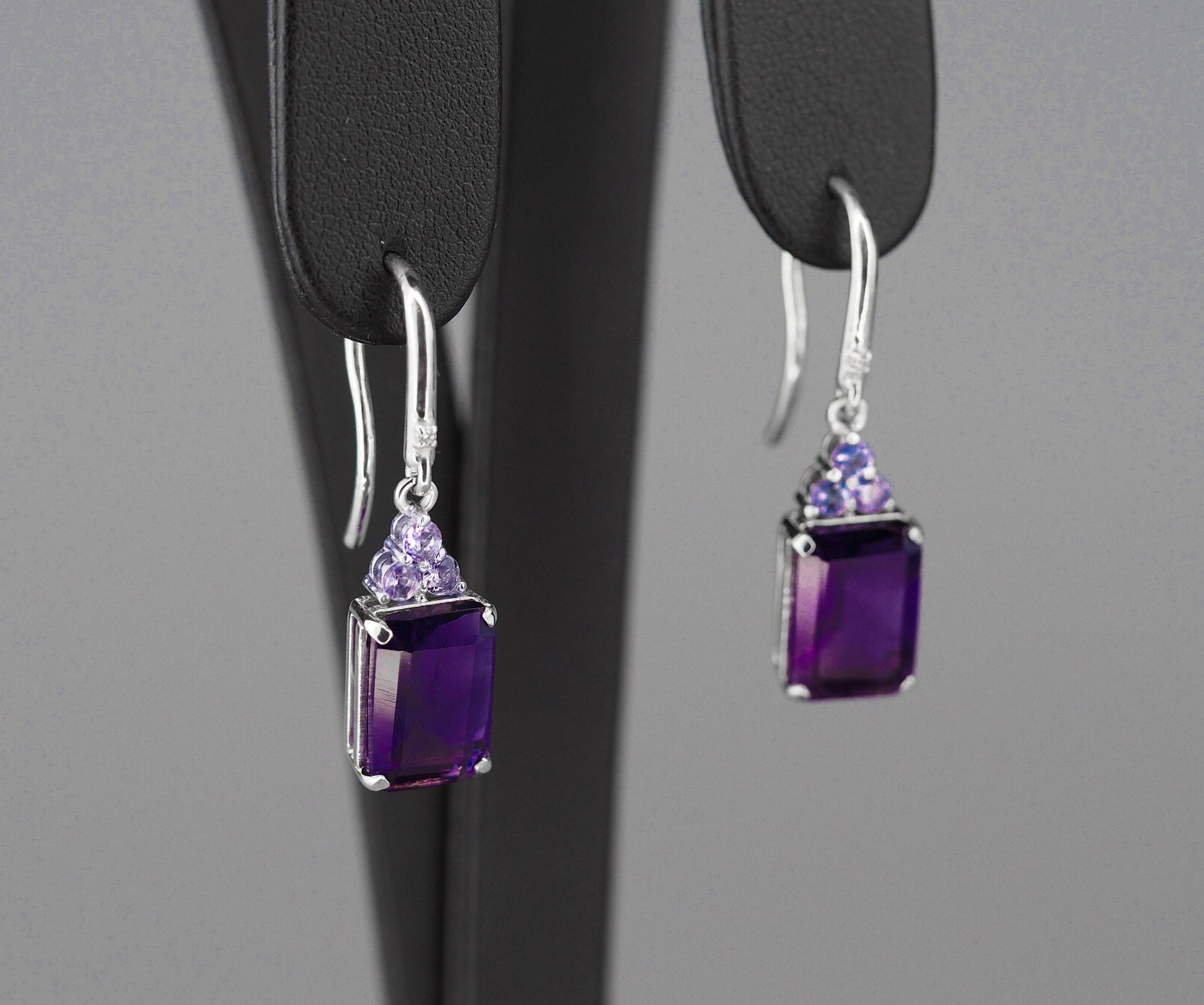 Amethyst, tanzanite 14k gold earrings