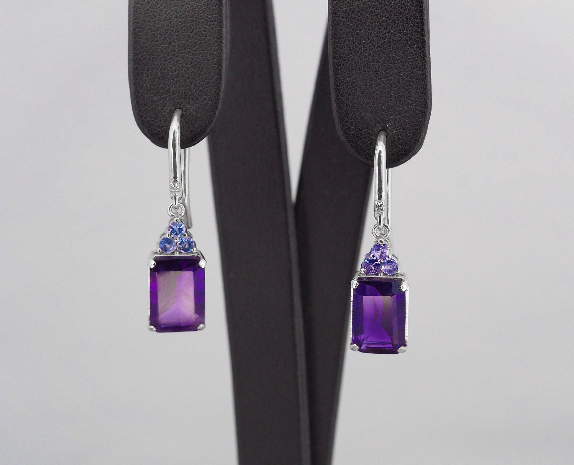 Amethyst, tanzanite 14k gold earrings