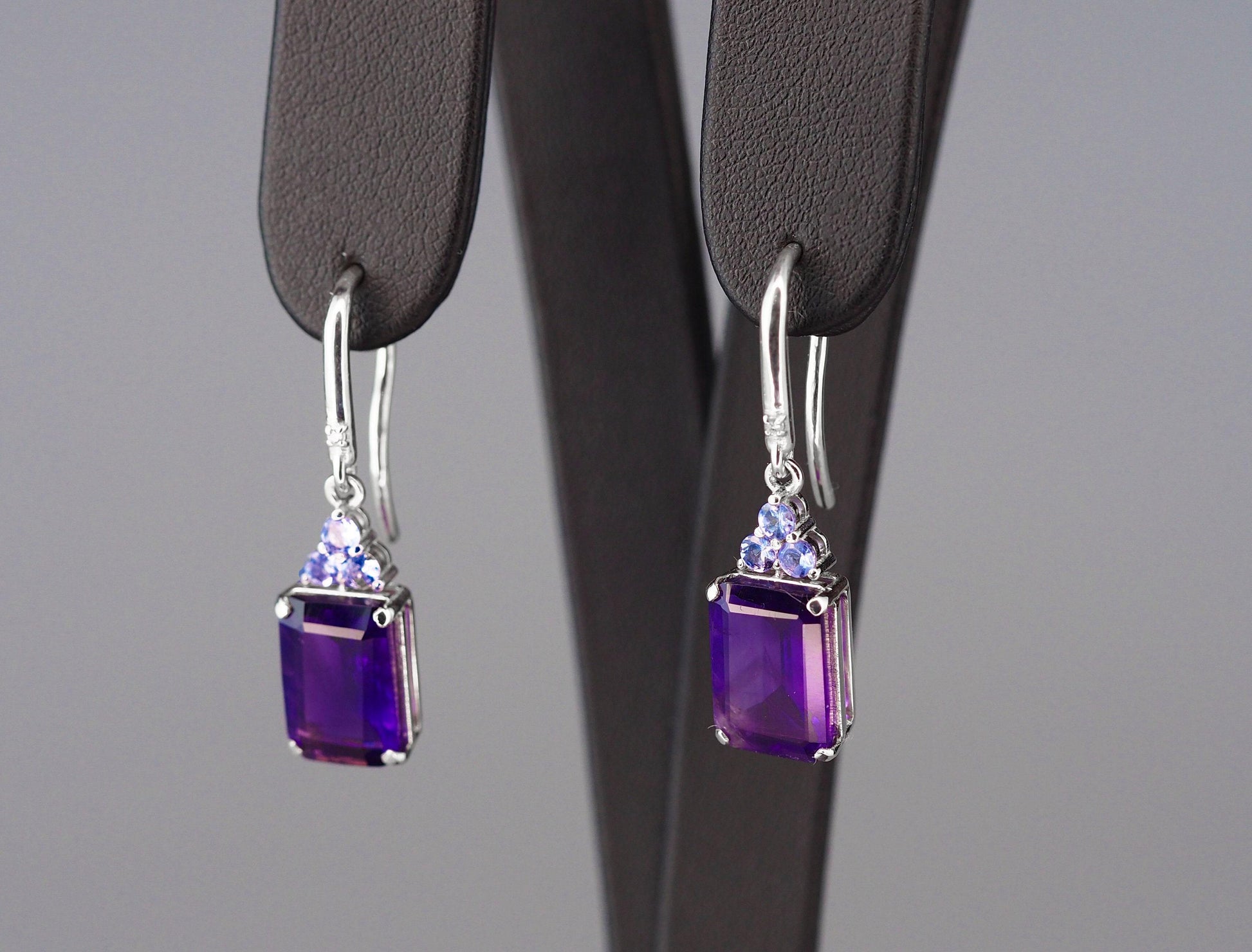 Amethyst, tanzanite 14k gold earrings