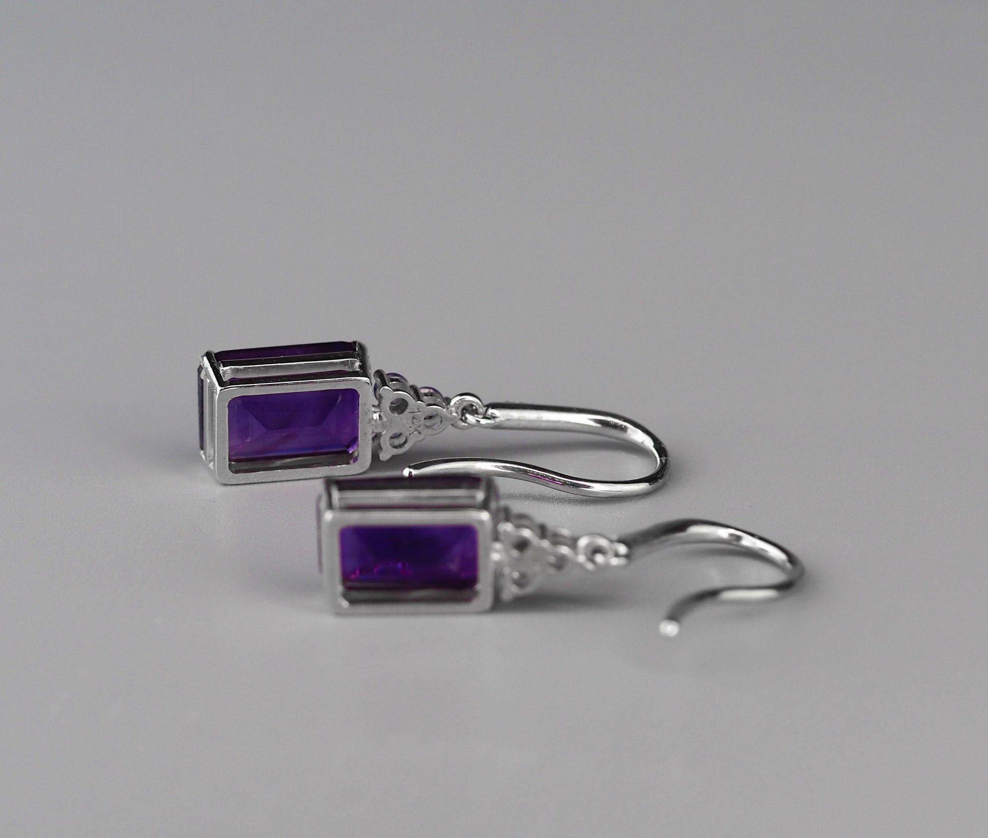 Amethyst, tanzanite 14k gold earrings