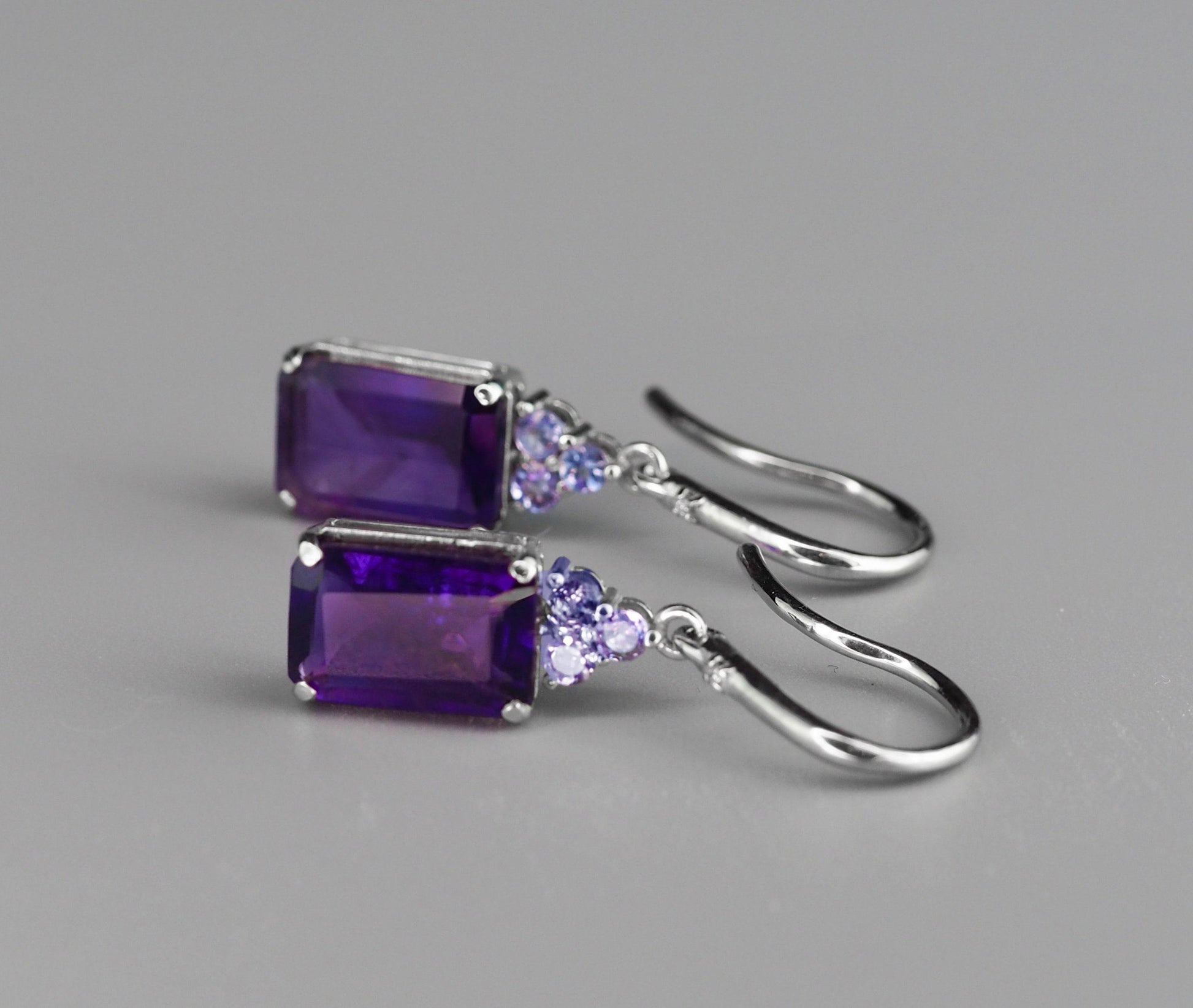 Amethyst, tanzanite 14k gold earrings