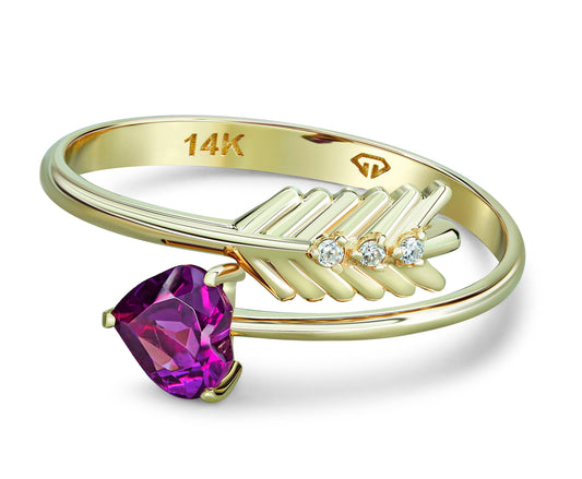 Heart and arrow ring heart garnet ring