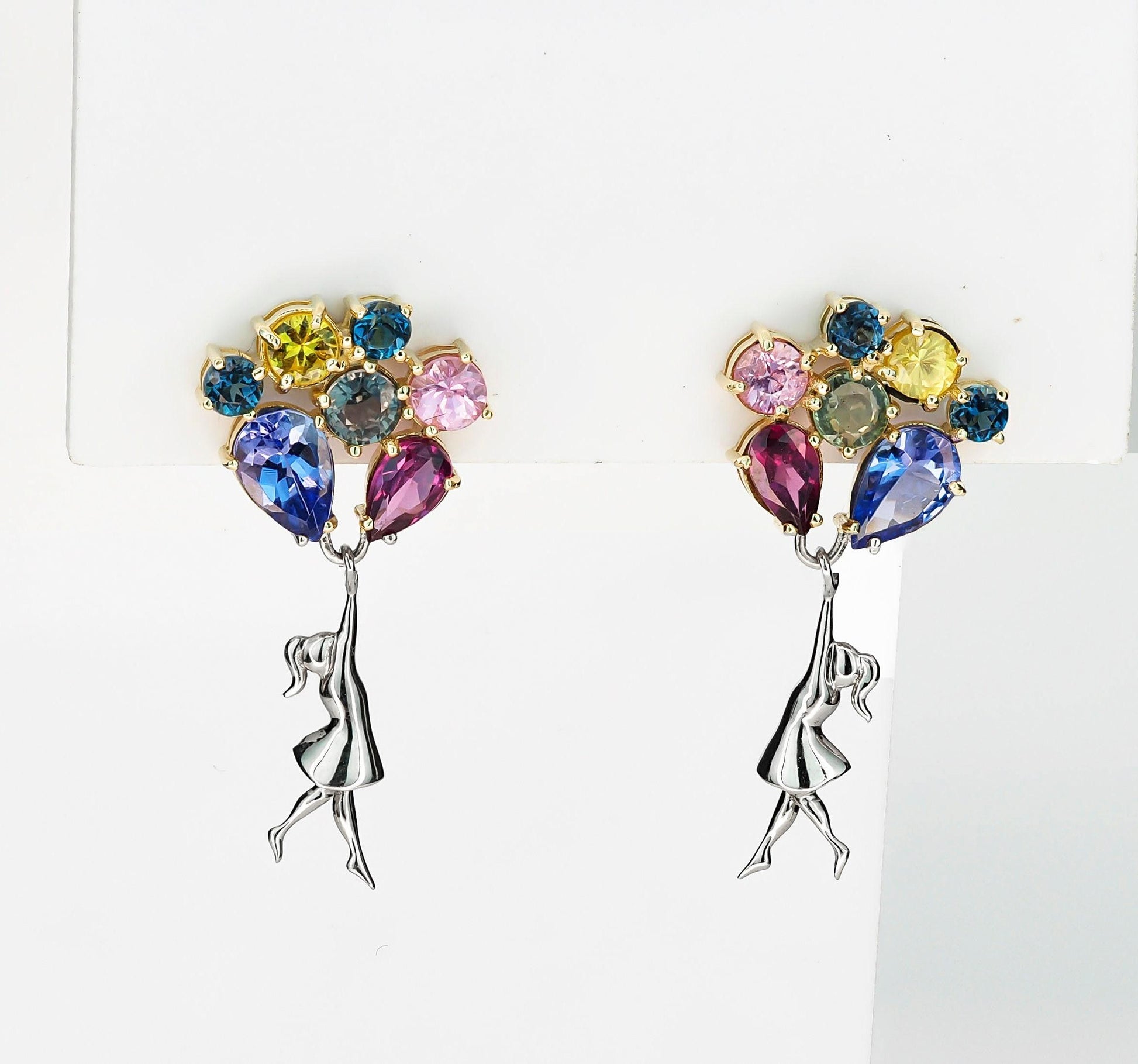 Girl with Balloons Earrings 14k gold studs earrings