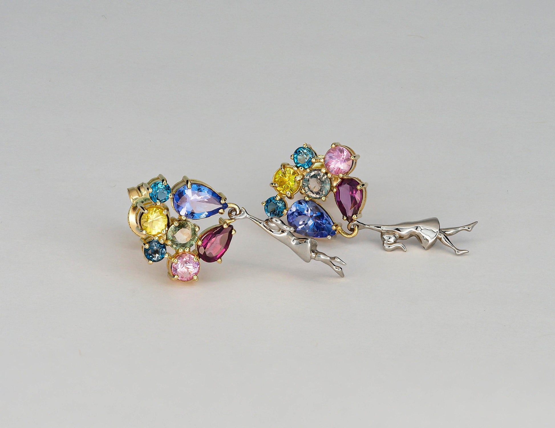 Girl with Balloons Earrings 14k gold studs earrings