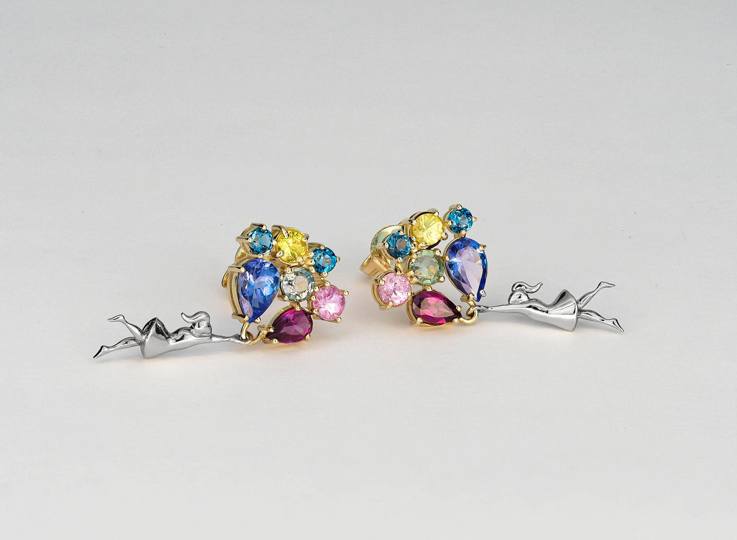 Girl with Balloons Earrings 14k gold studs earrings