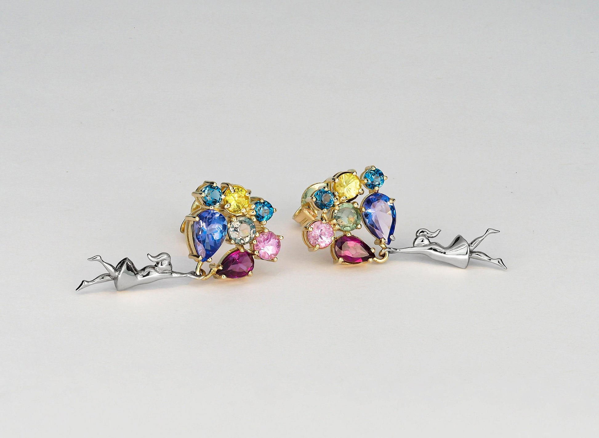 Girl with Balloons Earrings 14k gold studs earrings