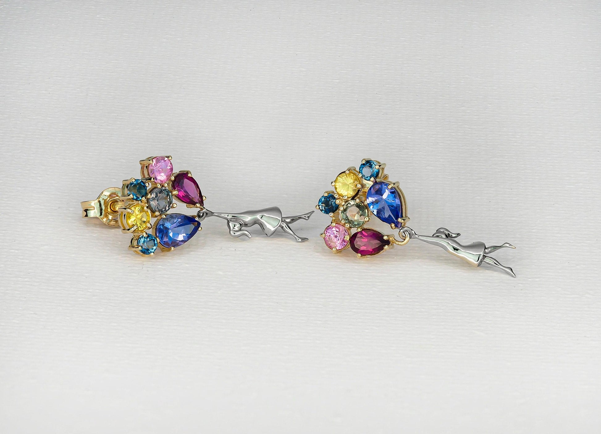 Girl with Balloons Earrings 14k gold studs earrings
