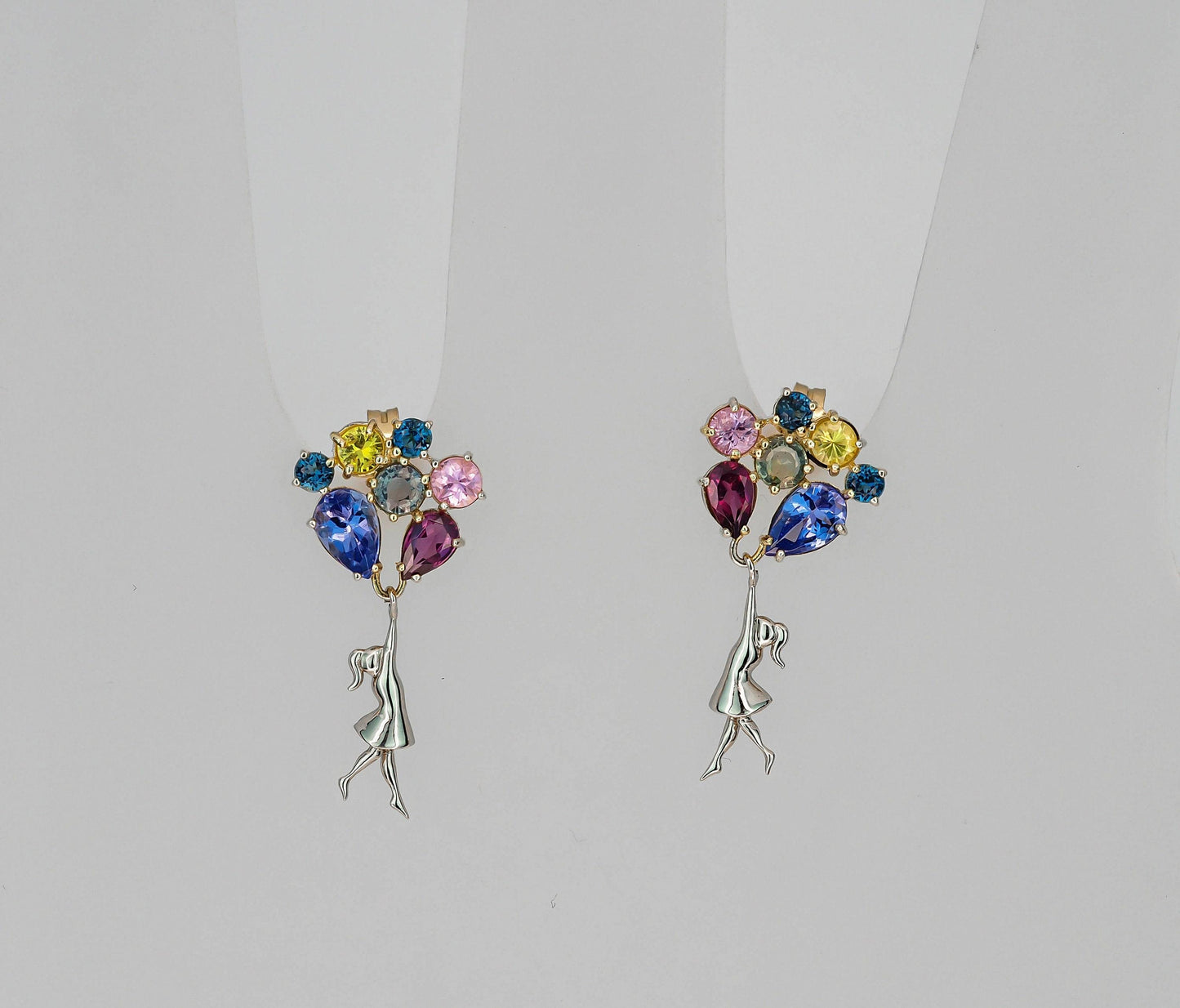 Girl with Balloons Earrings 14k gold studs earrings