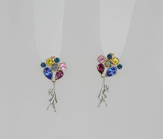 Girl with Balloons Earrings 14k gold studs earrings