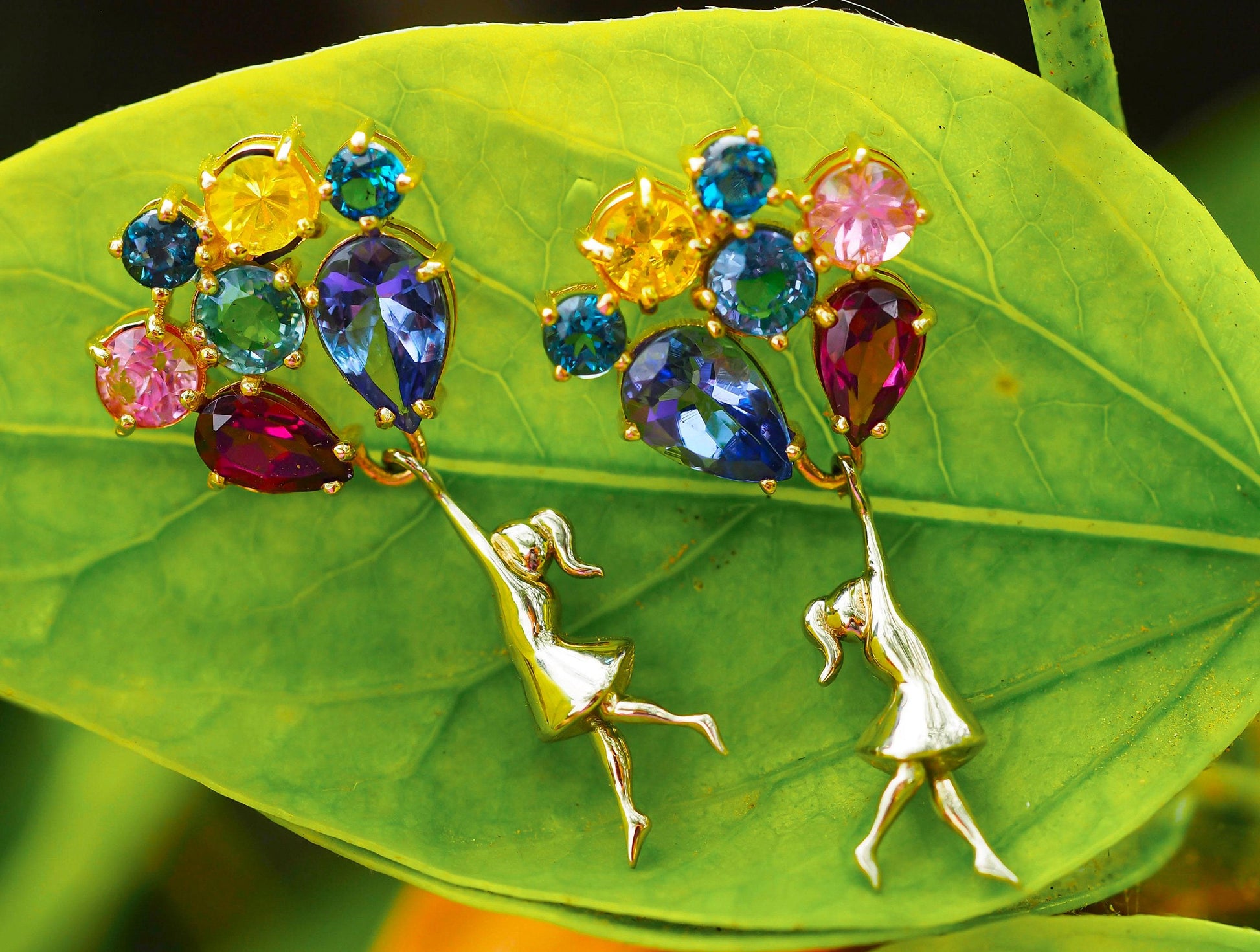 Girl with Balloons Earrings 14k gold studs earrings