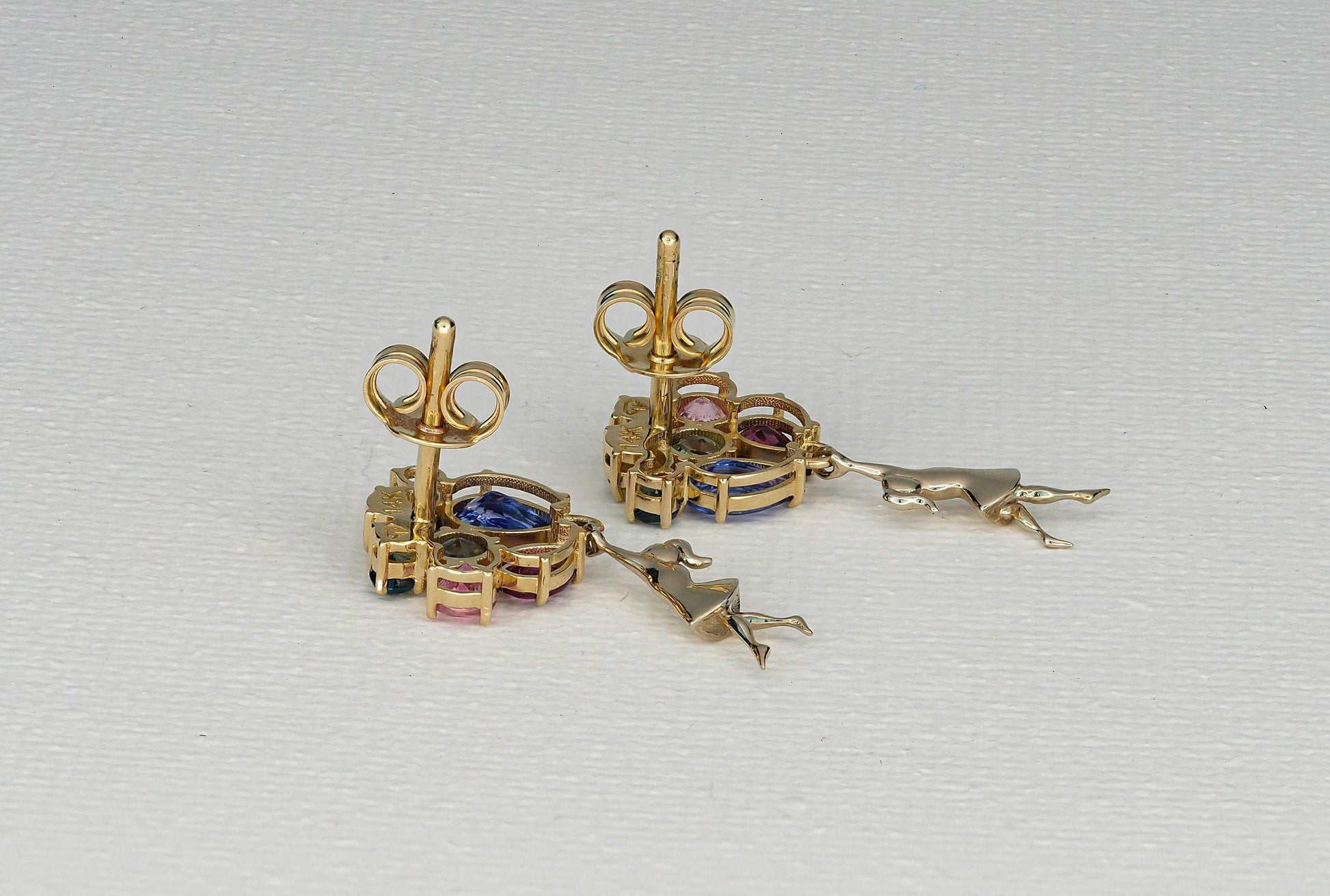 Girl with Balloons Earrings 14k gold studs earrings