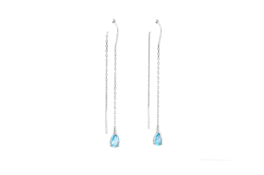 Blue Topaz Threader Earrings in 14k gold