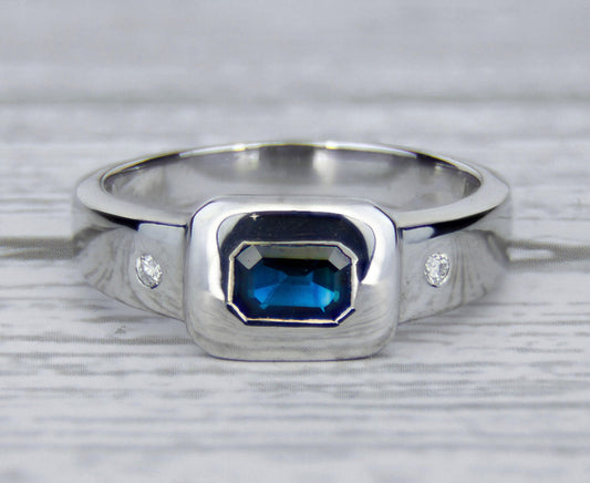 Blue and white sapphires 14k gold ring