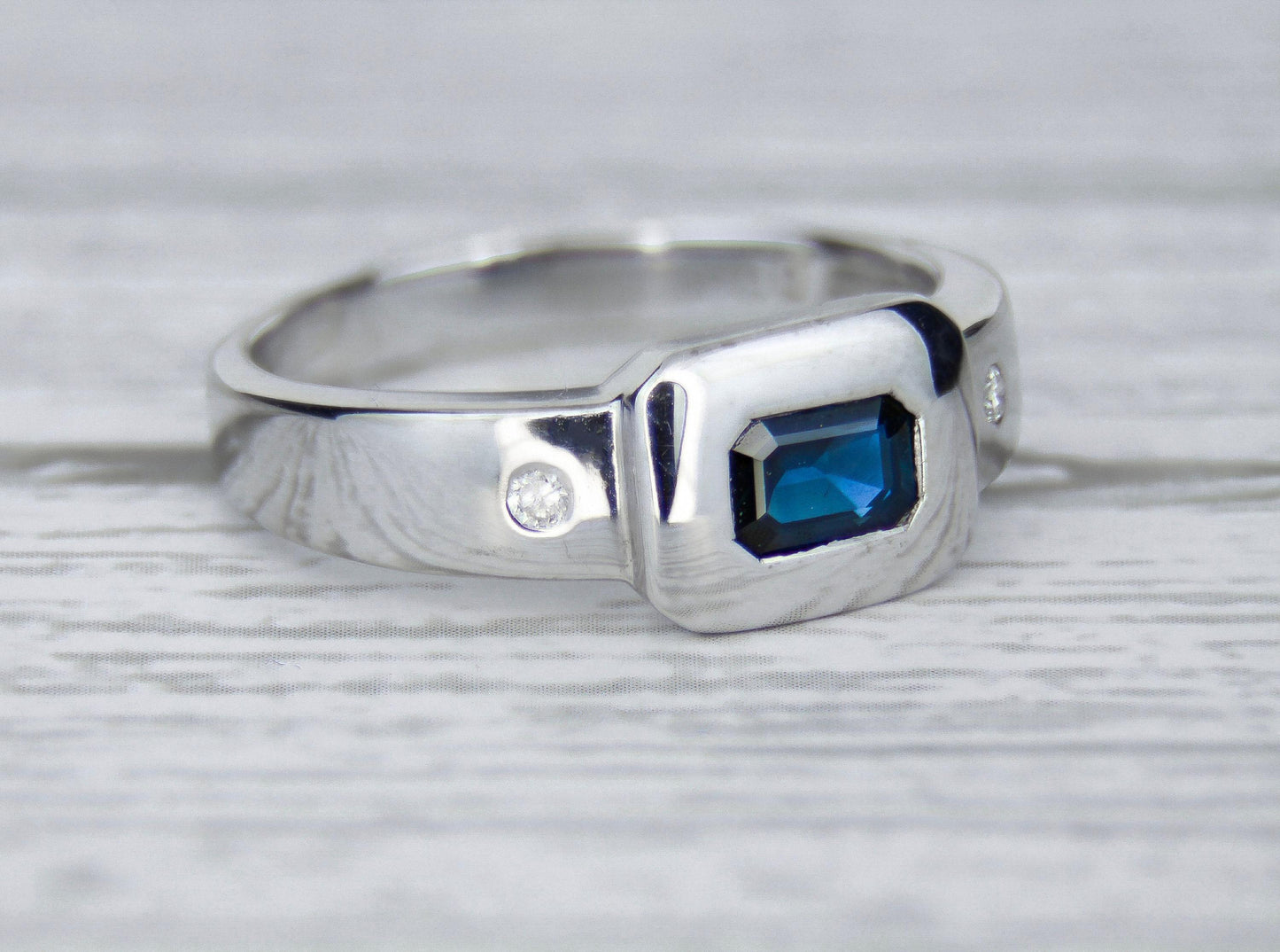 Blue and white sapphires 14k gold ring