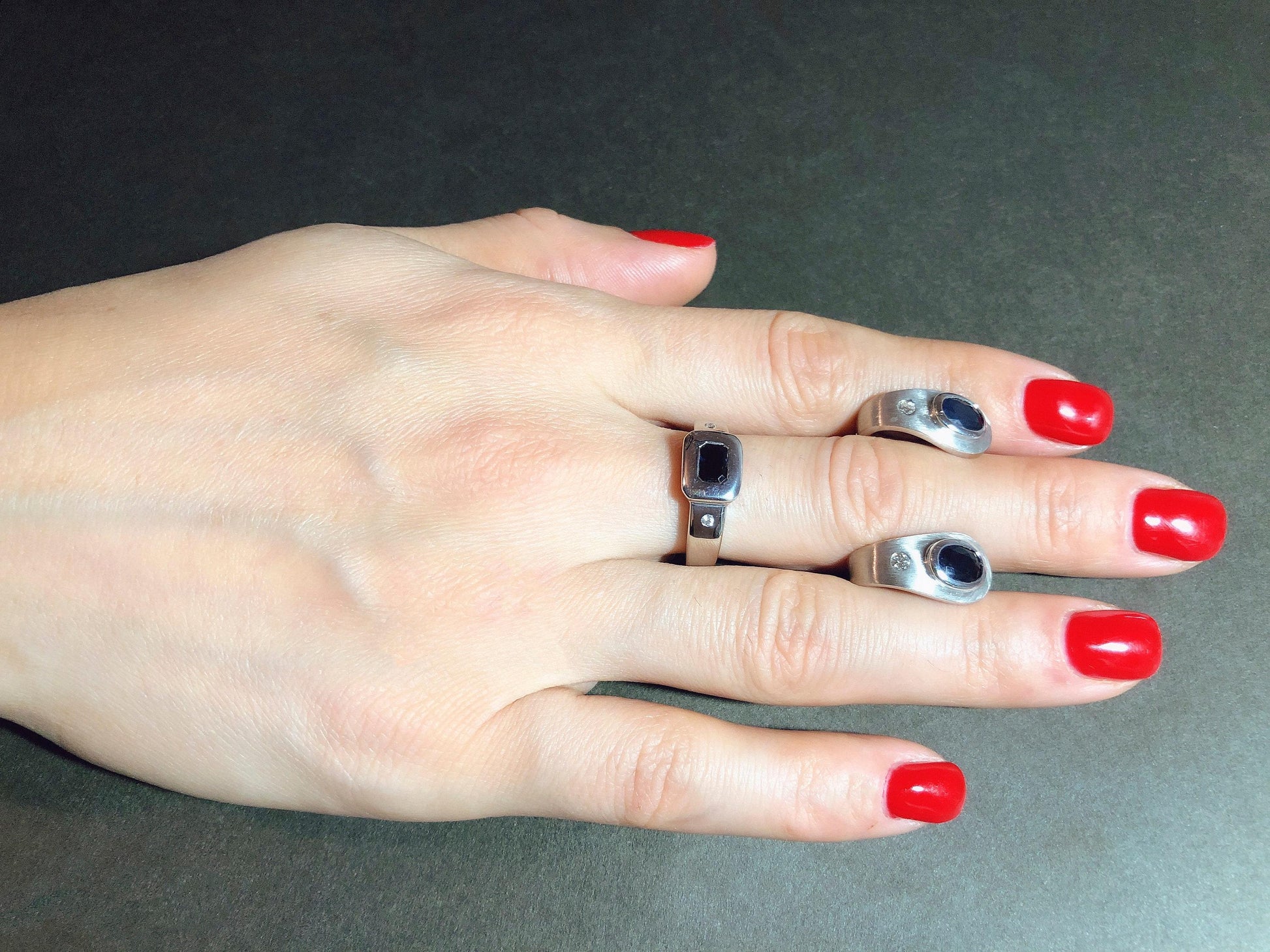 Blue and white sapphires 14k gold ring