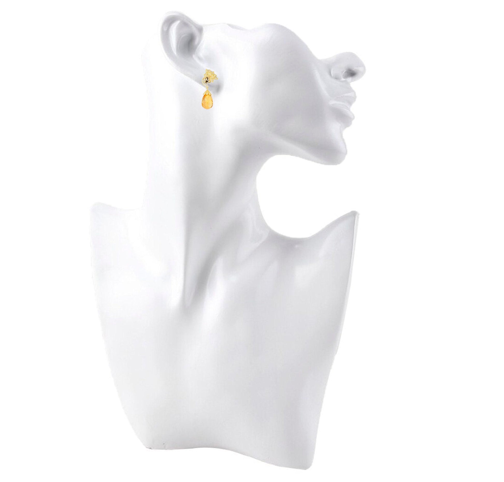 Citrine briolette 14k gold earrings studs