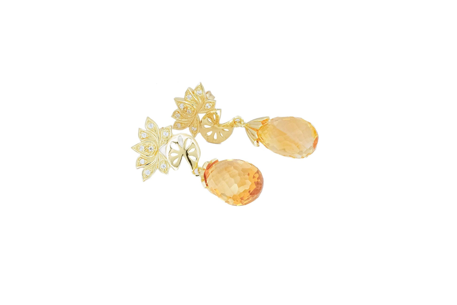 Citrine briolette 14k gold earrings studs