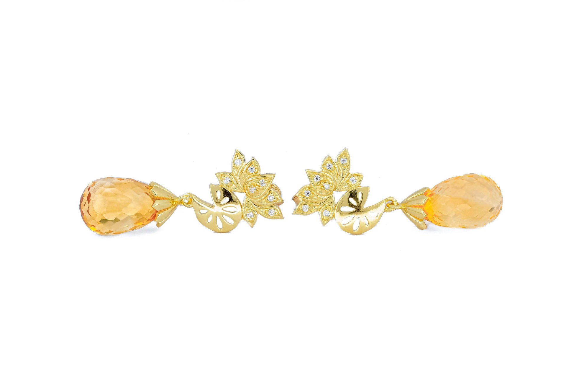 Citrine briolette 14k gold earrings studs