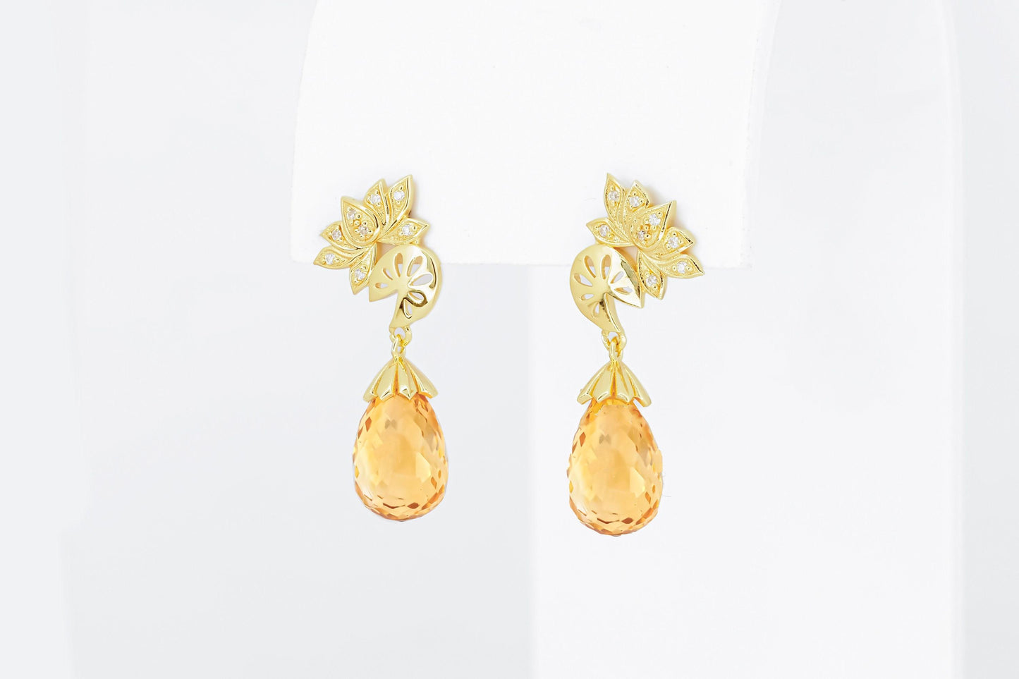 Citrine briolette 14k gold earrings studs