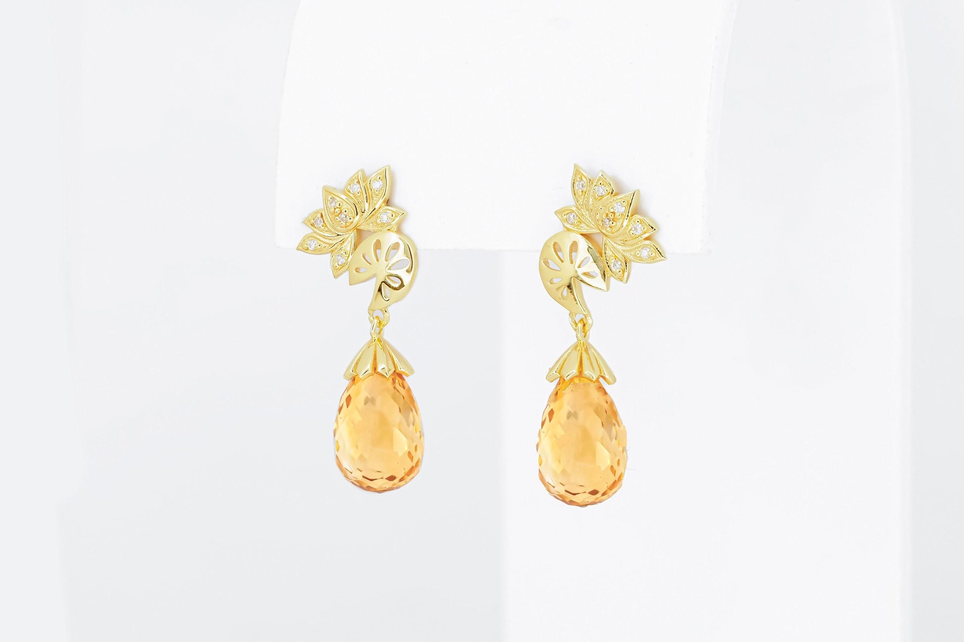 Citrine briolette 14k gold earrings studs