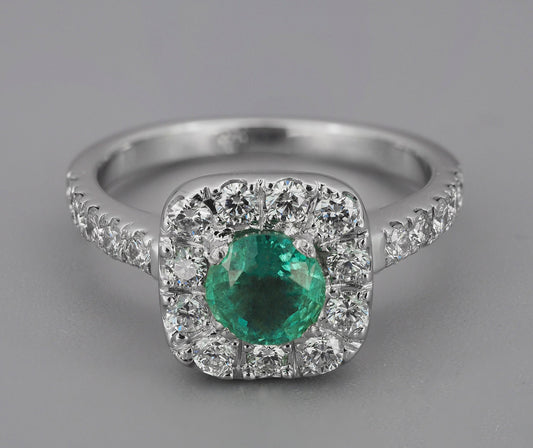 Diamond Halo emerald 14k gold ring