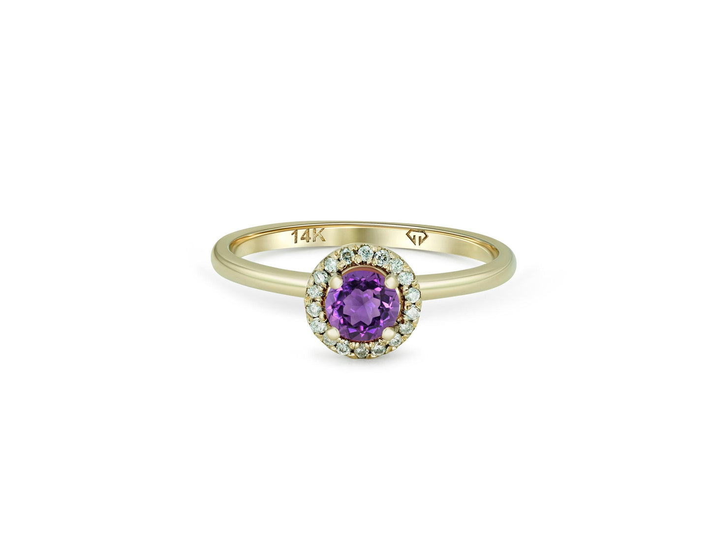 Elegant Amethyst Ring with Diamonds in 14k Gold