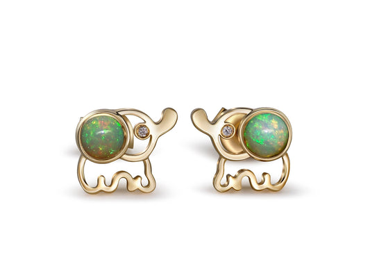 Elephant Opal 14k gold earrings studs