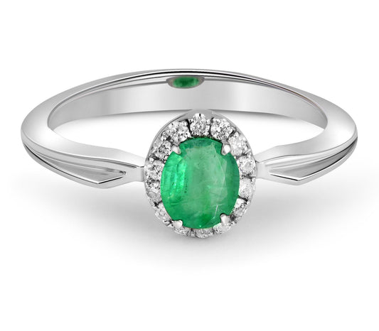 Emerald and diamonds 14k gold ring