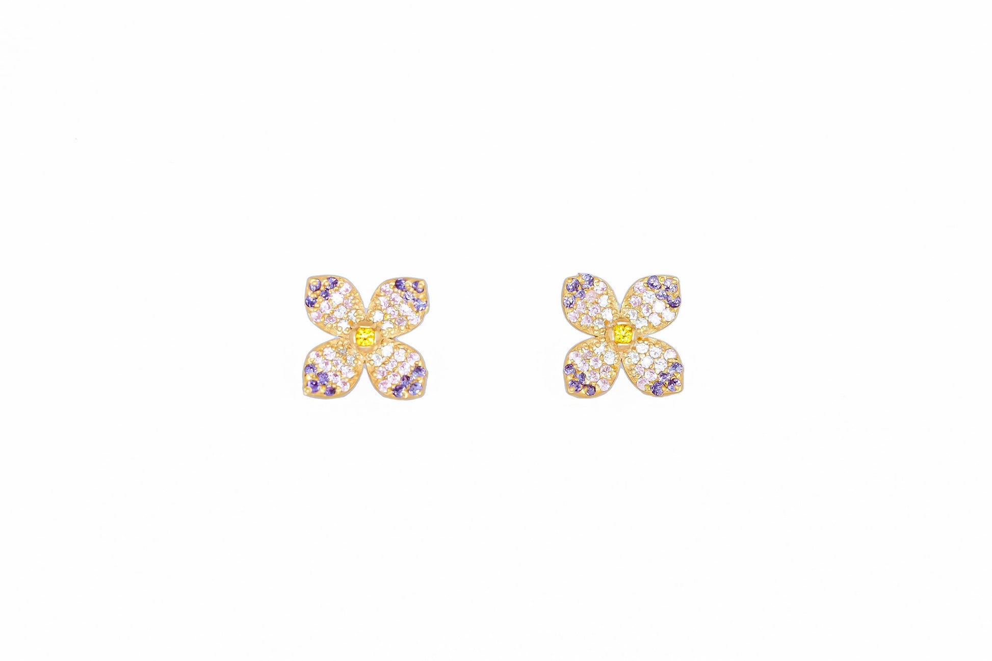 Flower earrings studs in 14k gold