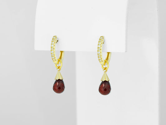 Garnet haggy hoop diamond earrings in 14k gold