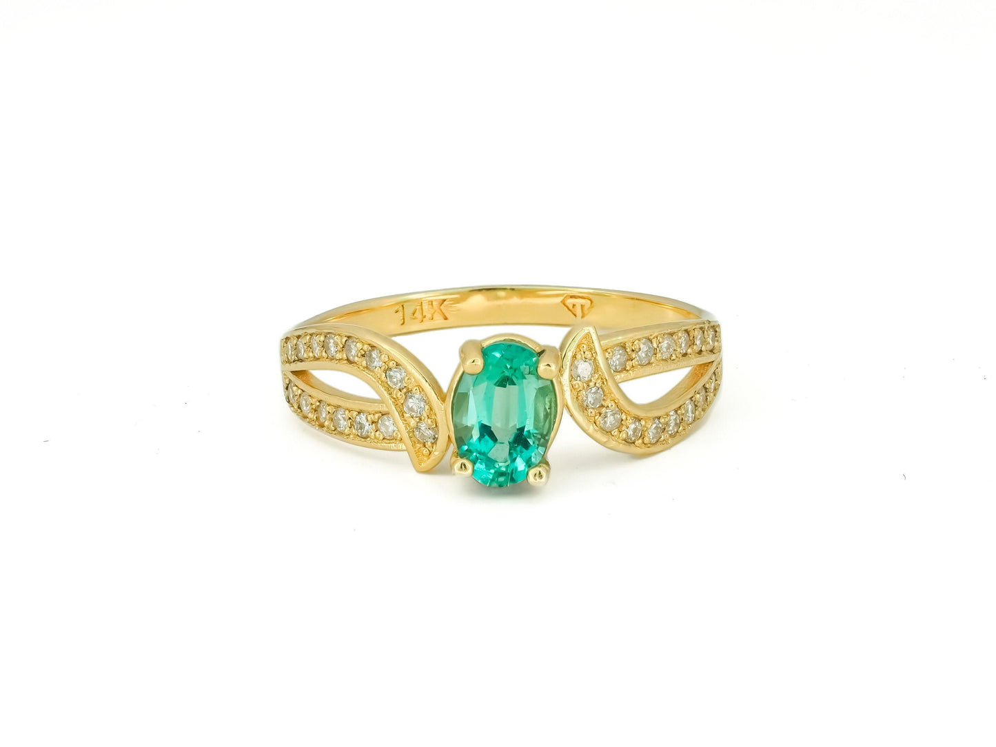 Genuine emerald 14k gold ring
