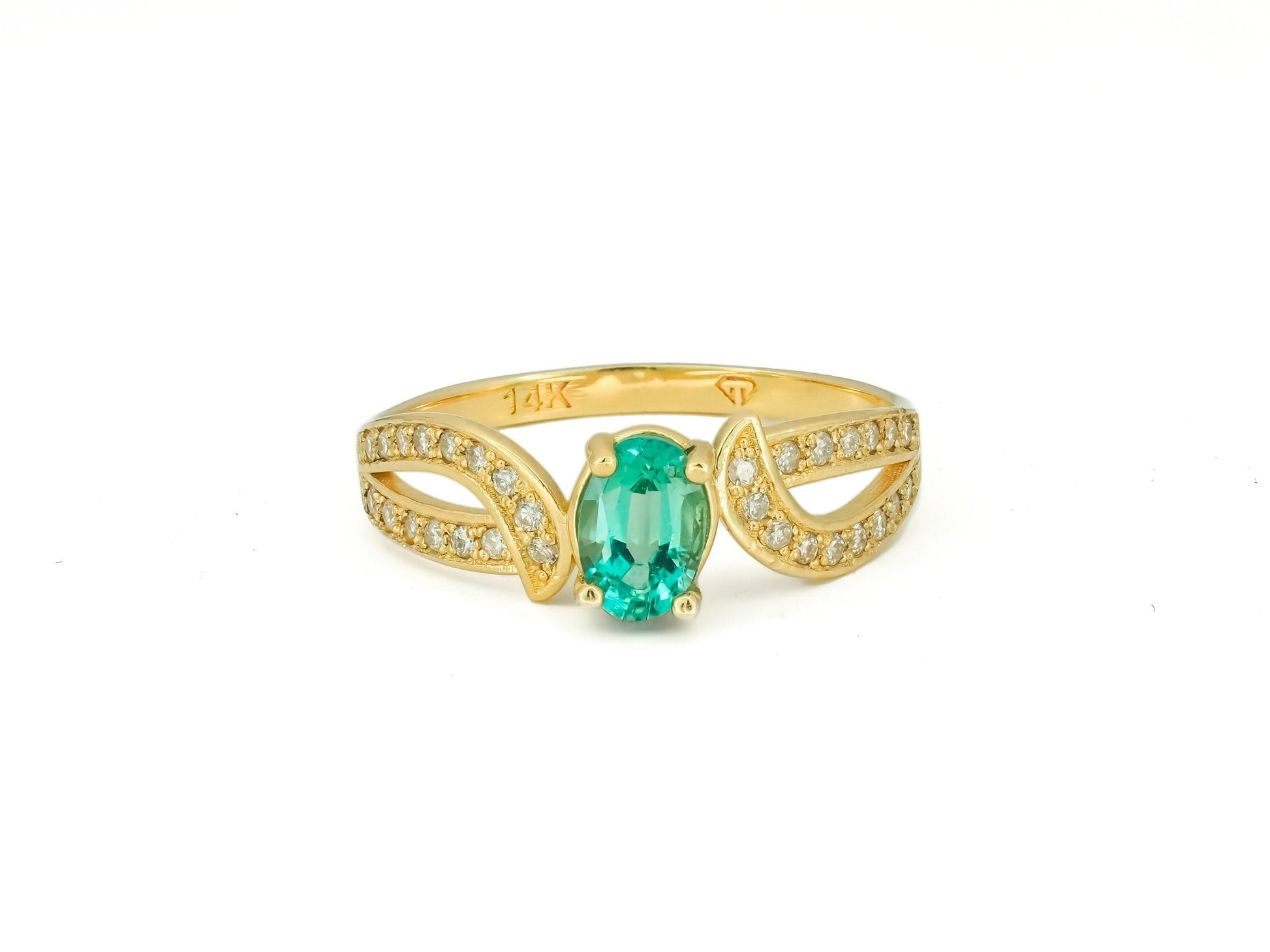 Genuine emerald 14k gold ring