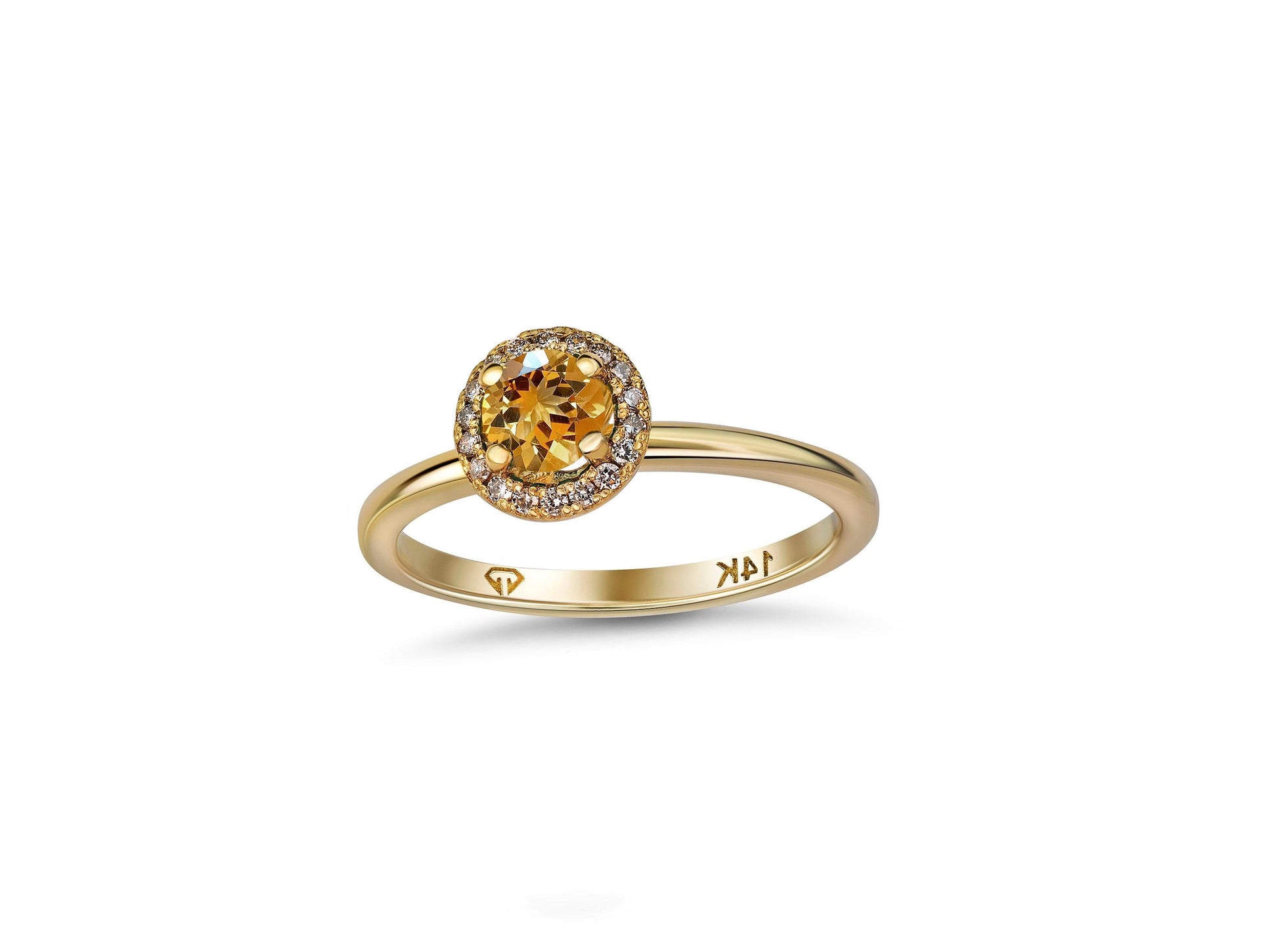 Citrine Ring with Diamonds in 14 Karat Gold