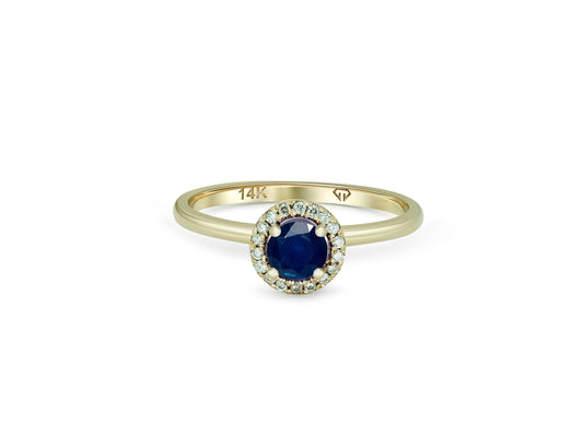 Diamonds Halo Sapphire Ring in 14 Karat Gold