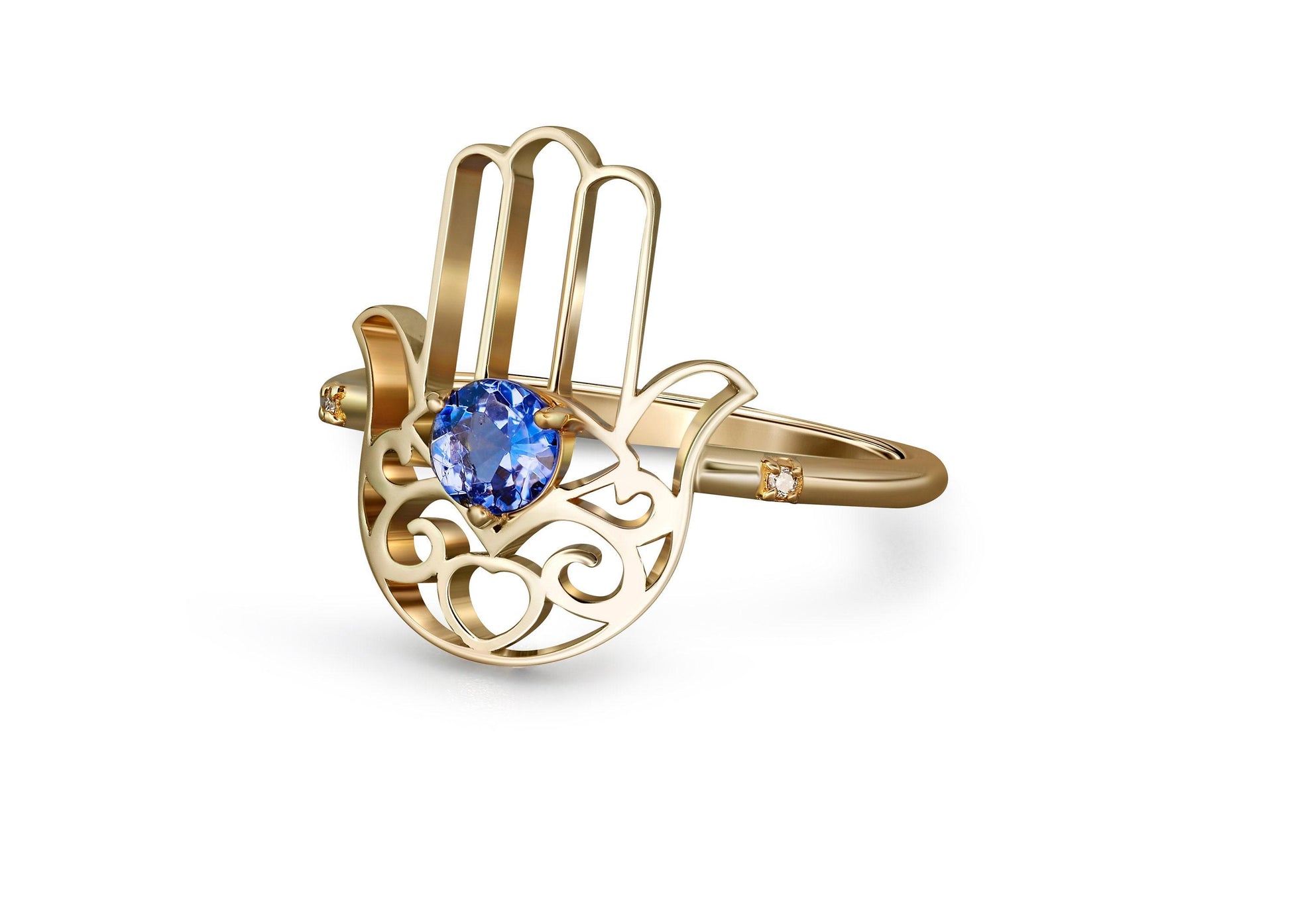 Hamsa Hand Tanzanite ring in 14k gold