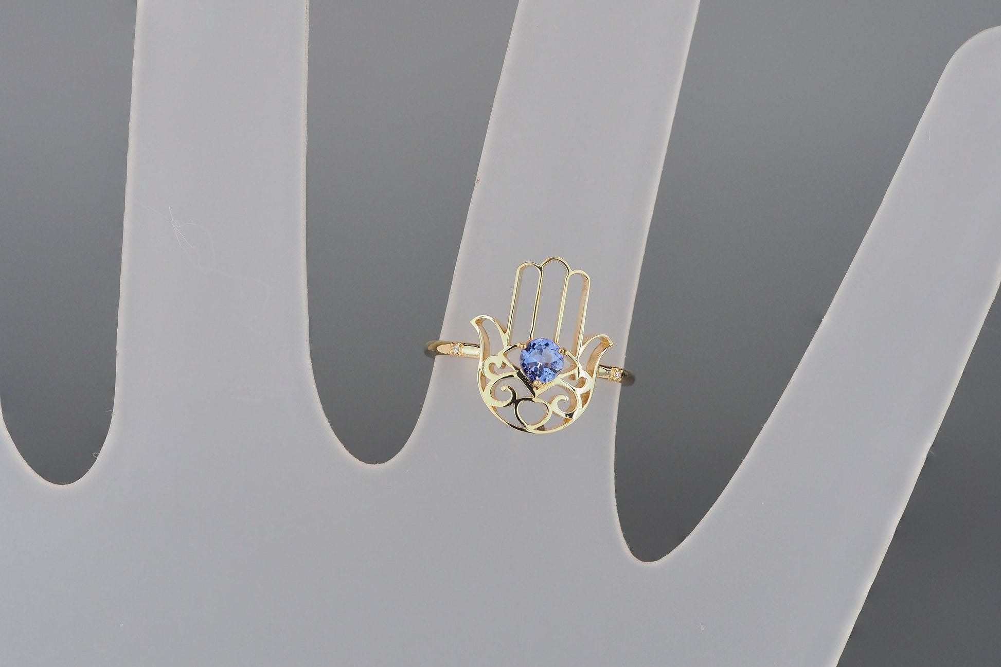 Hamsa Hand Tanzanite ring in 14k gold