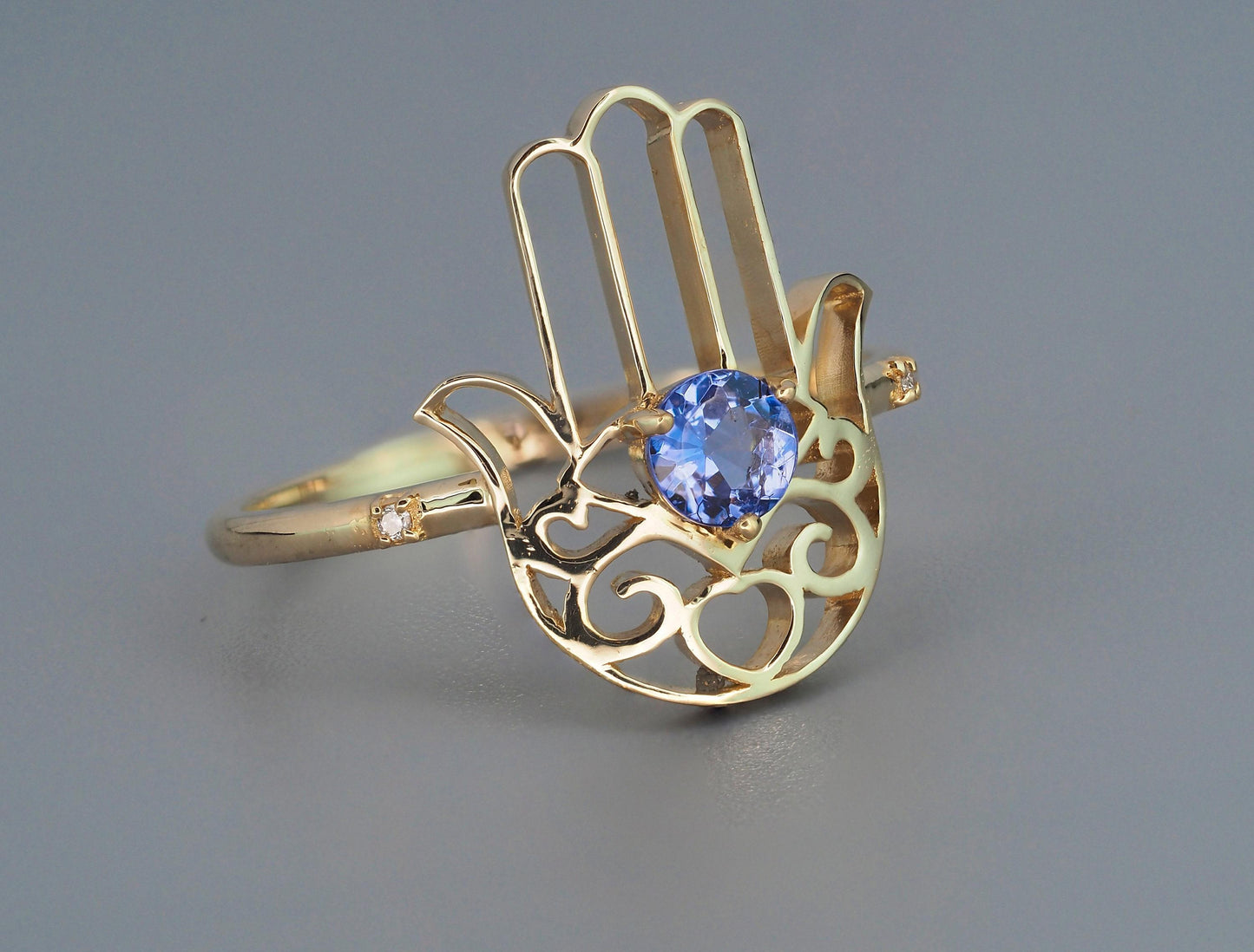 Hamsa Hand Tanzanite ring in 14k gold