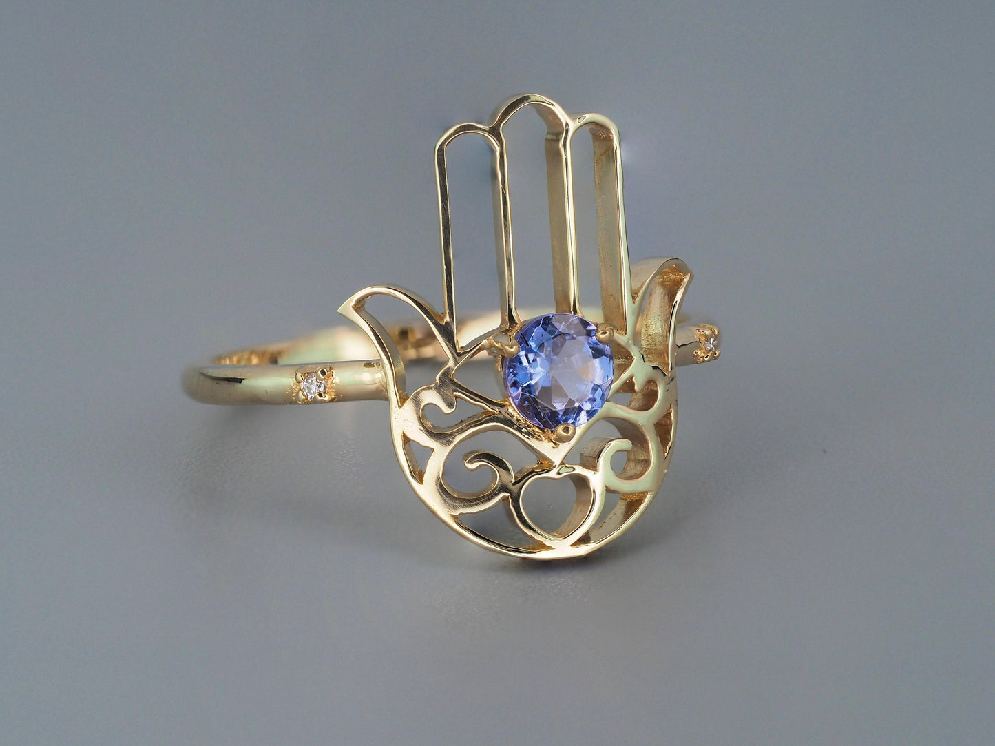 Hamsa Hand Tanzanite ring in 14k gold
