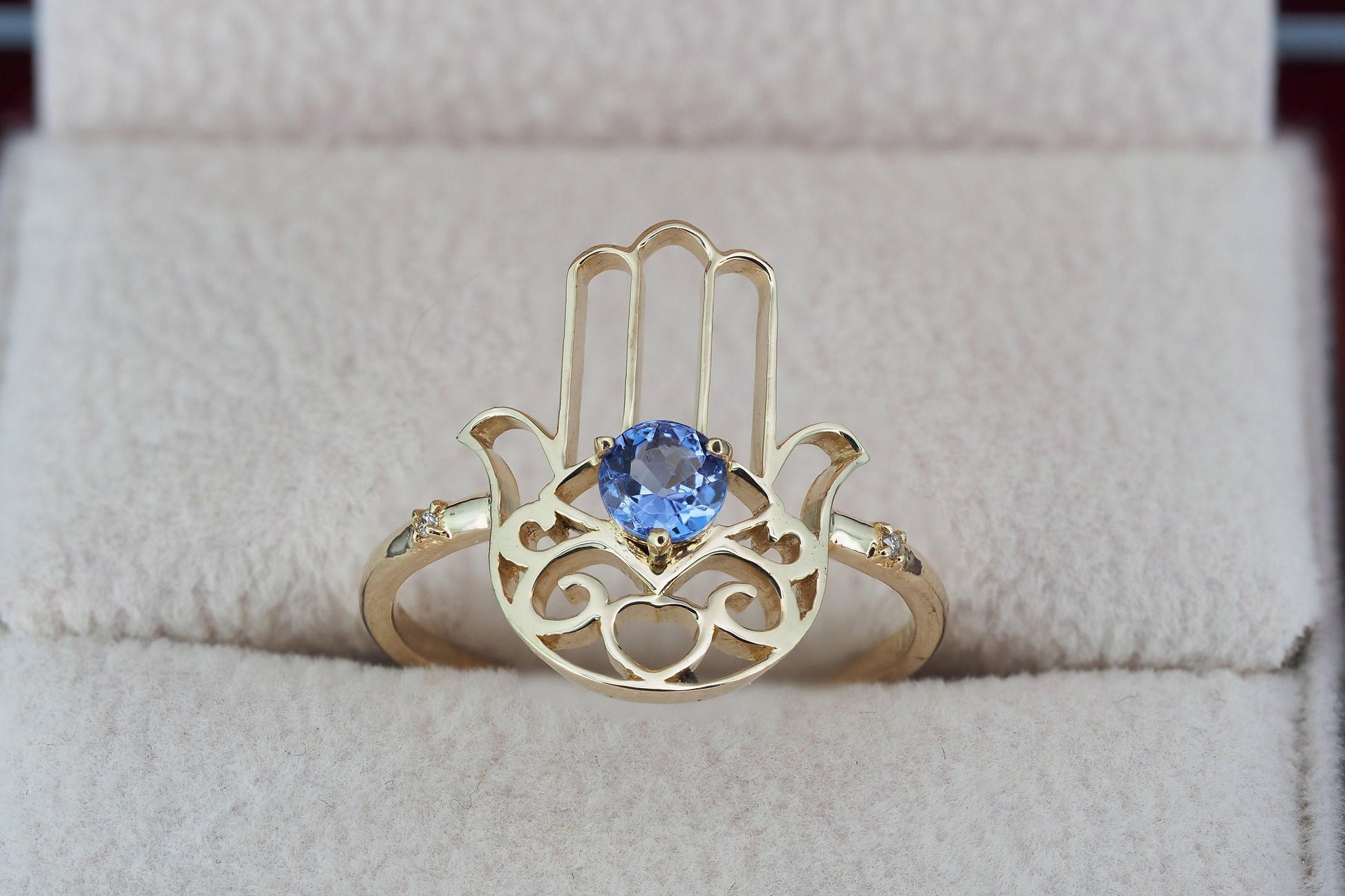 Hamsa Hand Tanzanite ring in 14k gold