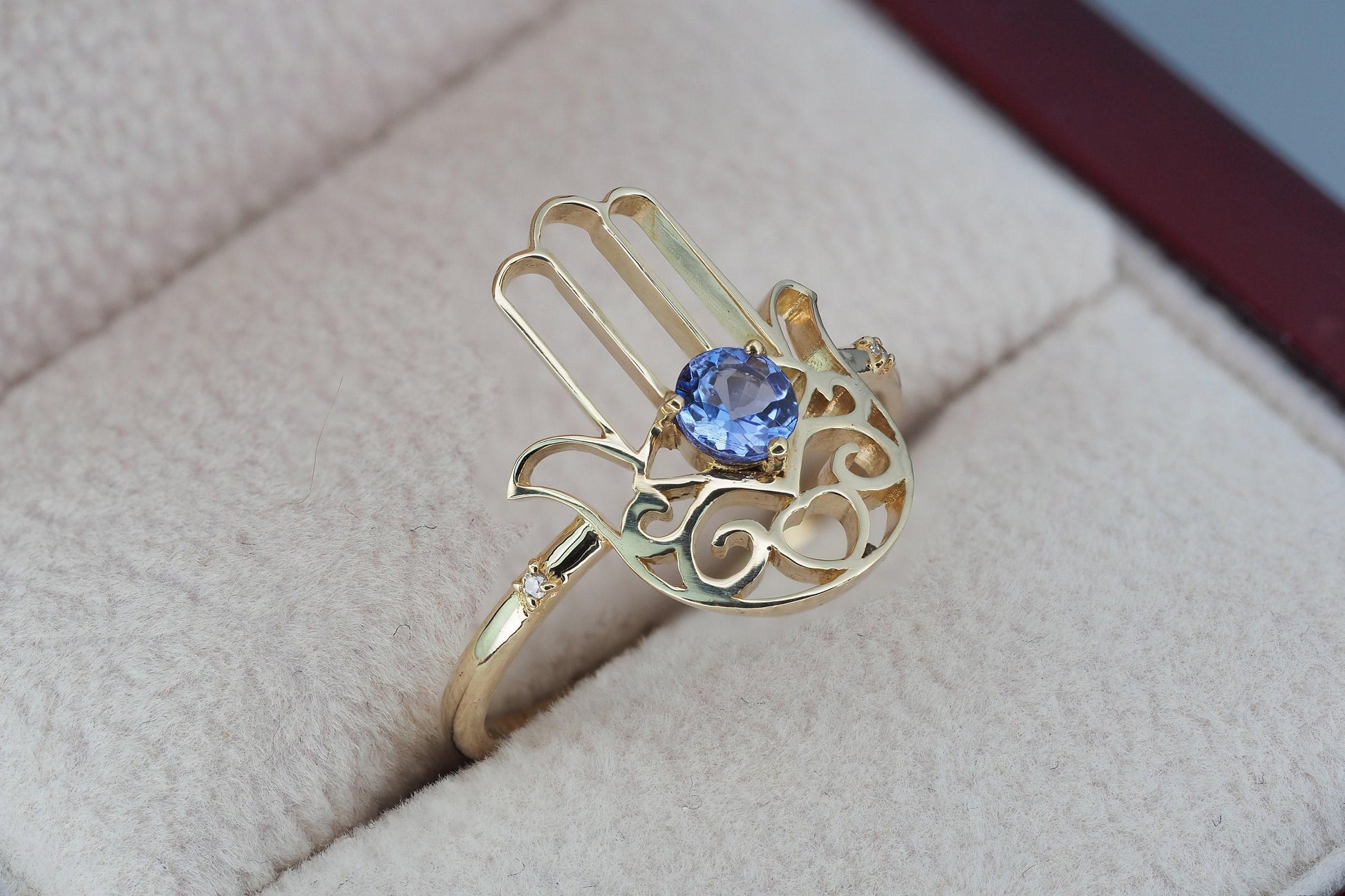 Hamsa Hand Tanzanite ring in 14k gold