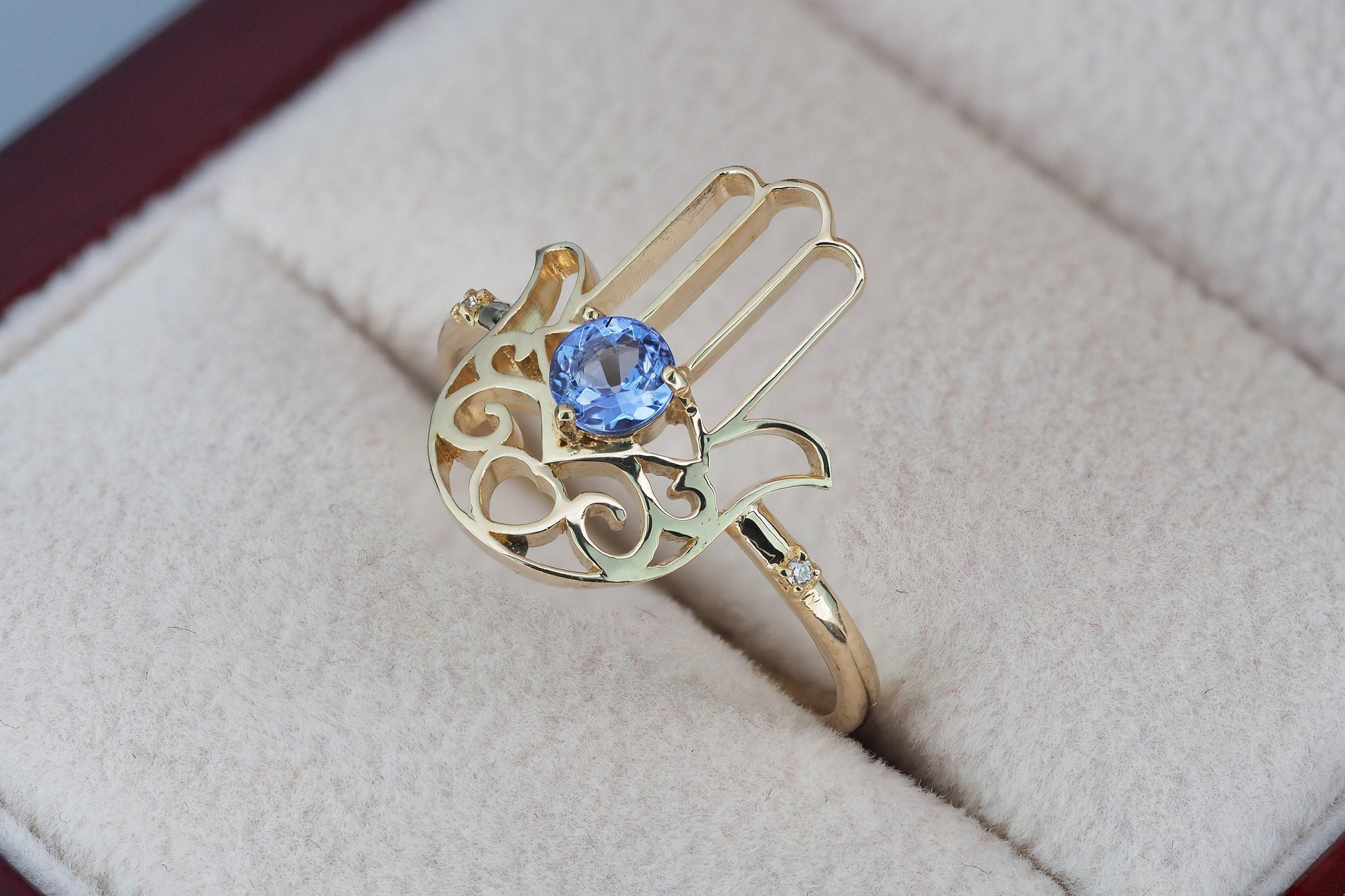 Hamsa Hand Tanzanite ring in 14k gold