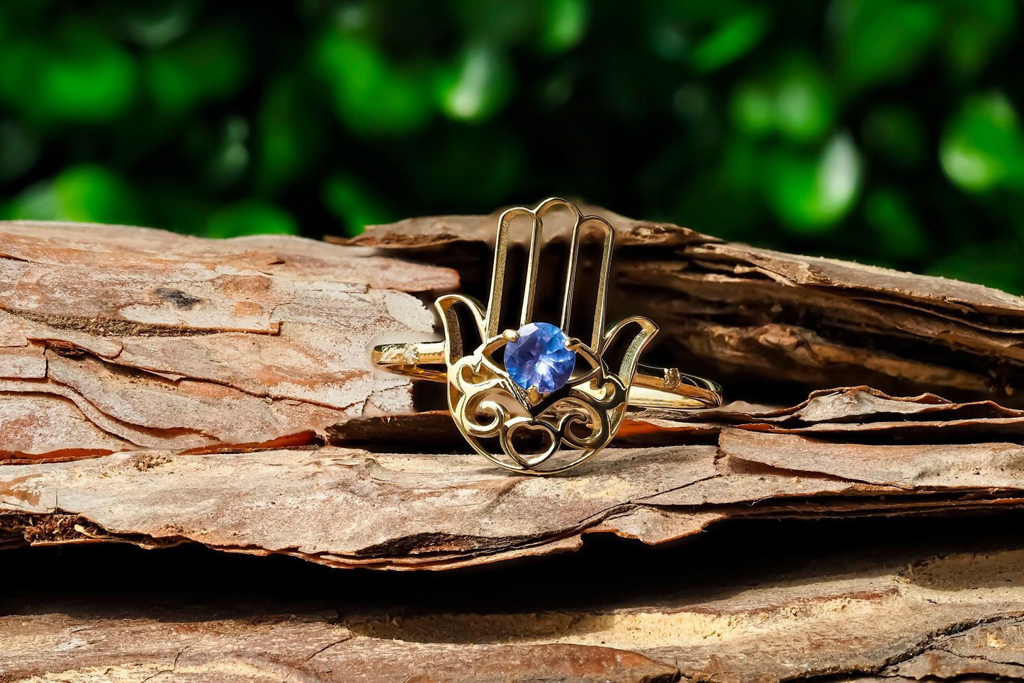 Hamsa Hand Tanzanite ring in 14k gold