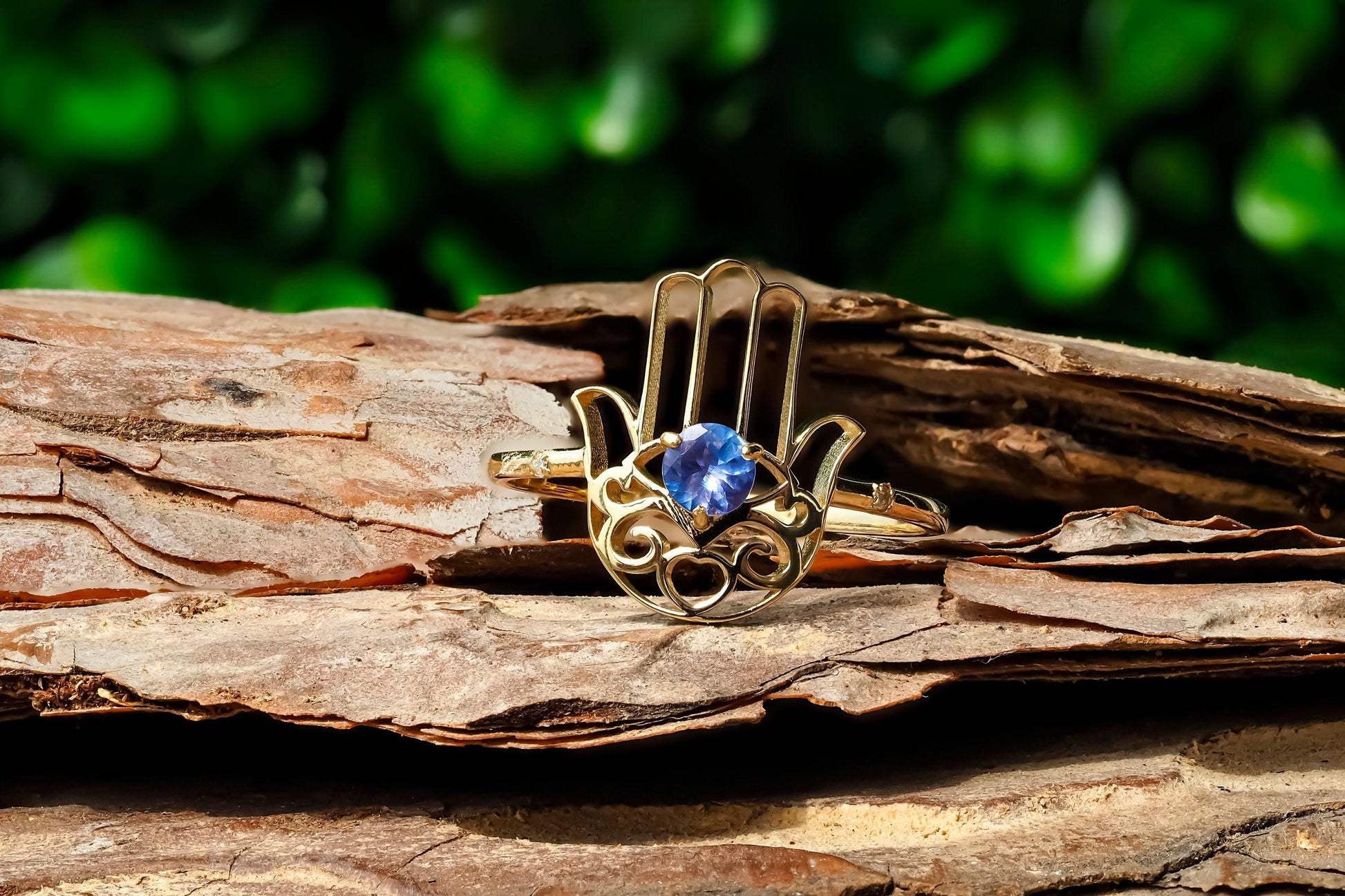 Hamsa Hand Tanzanite ring in 14k gold