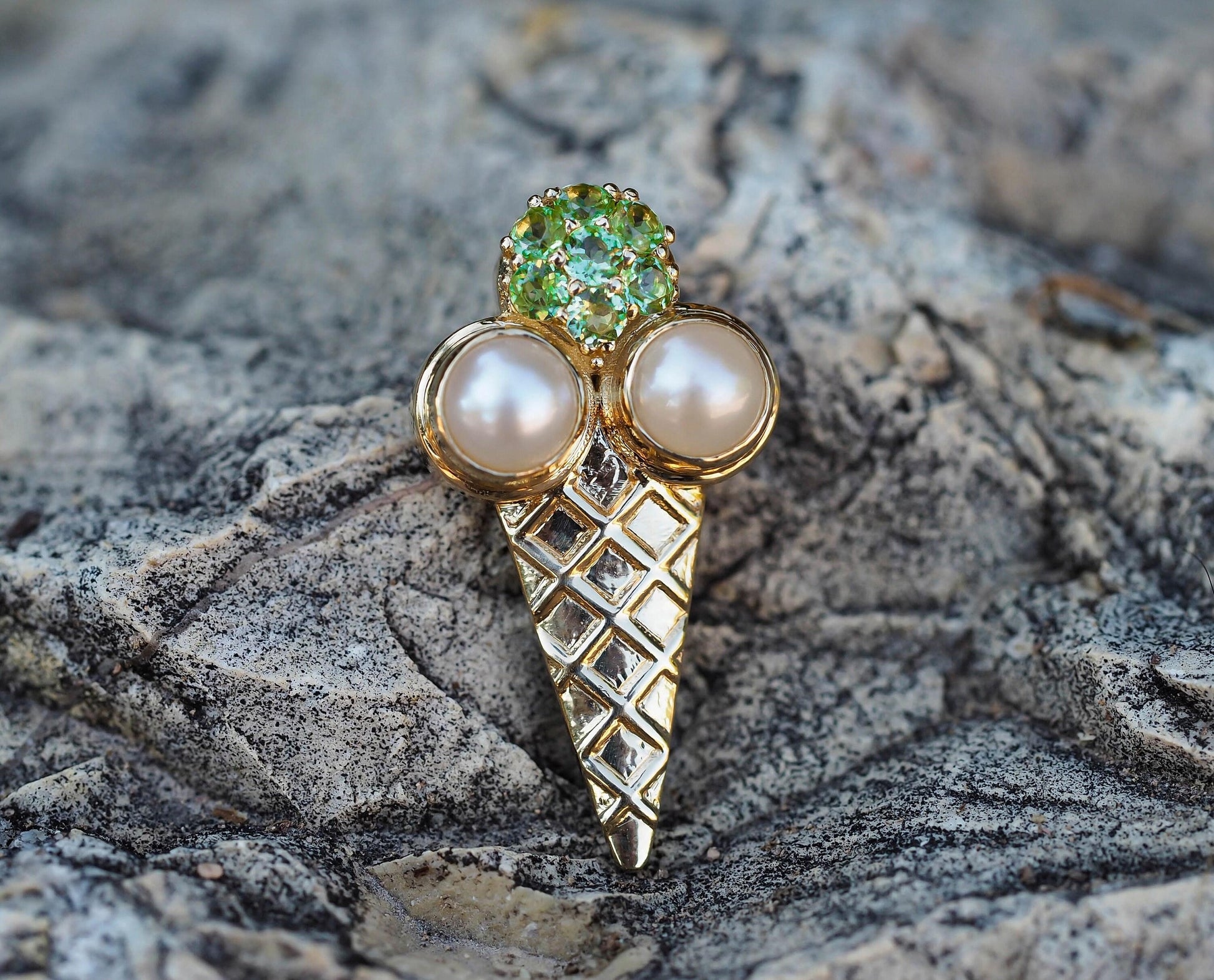 Ice cream 14k gold pendant, food pendant