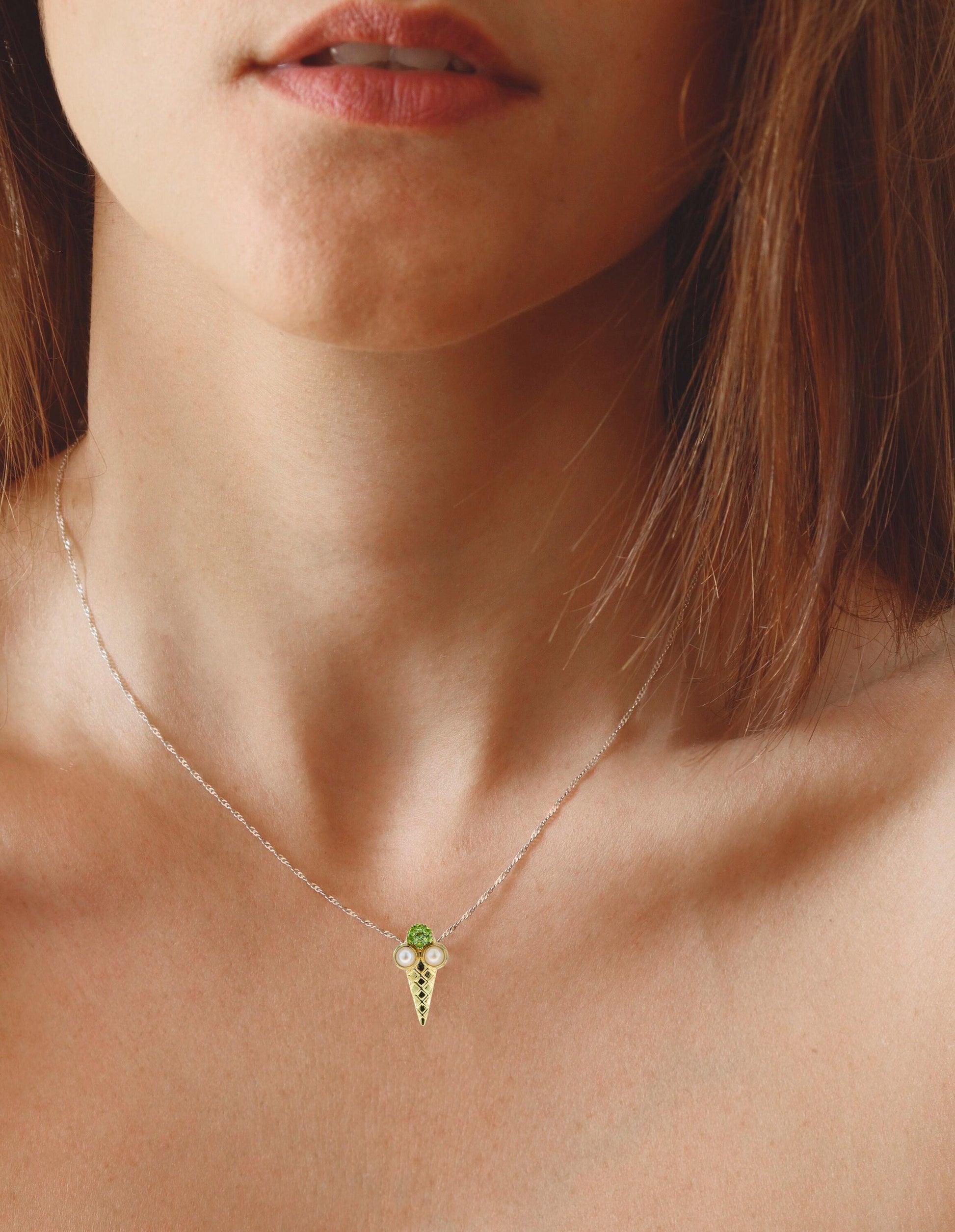 Ice cream 14k gold pendant, food pendant