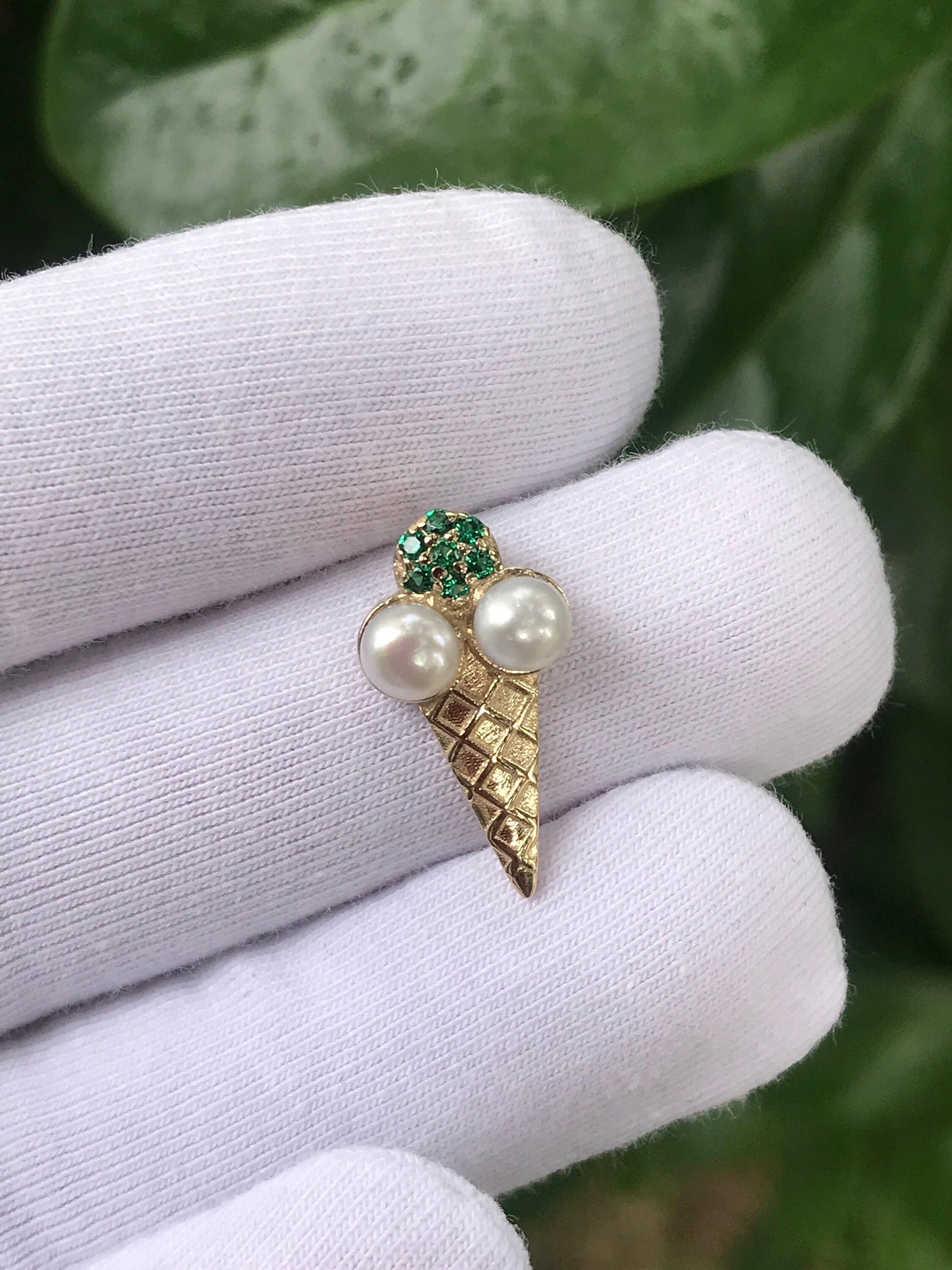 Ice cream 14k gold pendant, food pendant
