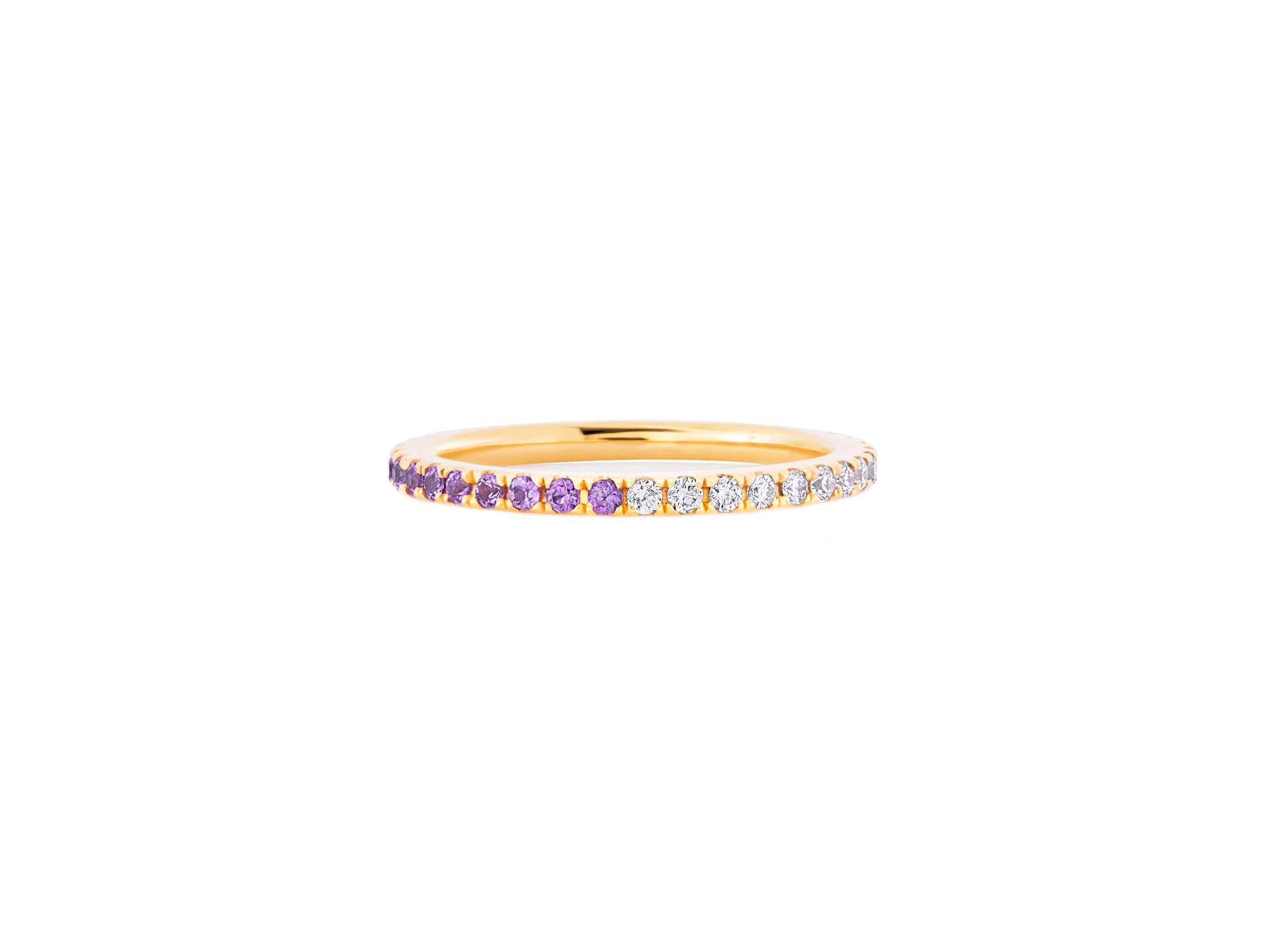 Ombre Blue Lab Amethyst and Moissanite 14k gold Eternity Band