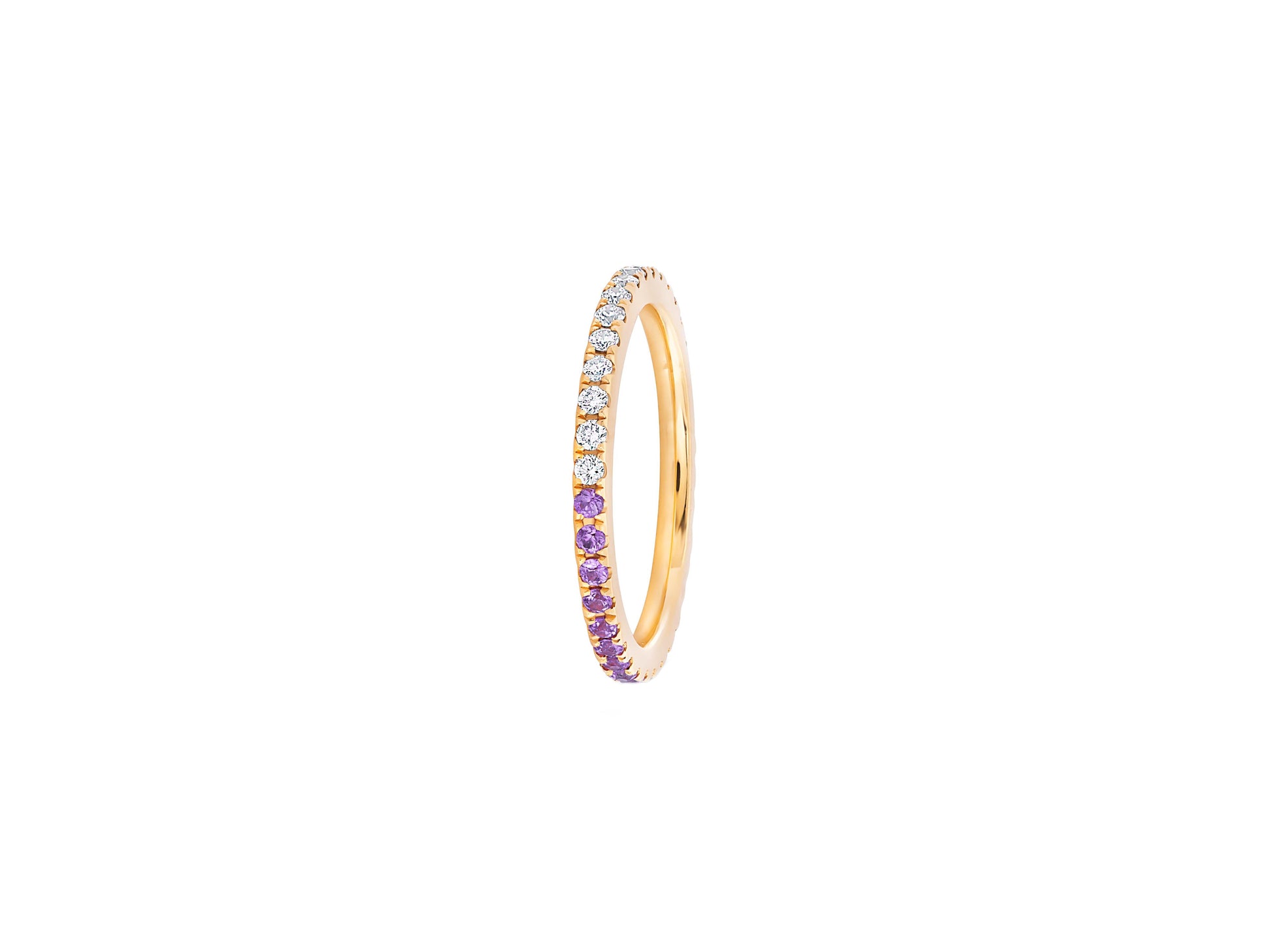 Ombre Blue Lab Amethyst and Moissanite 14k gold Eternity Band