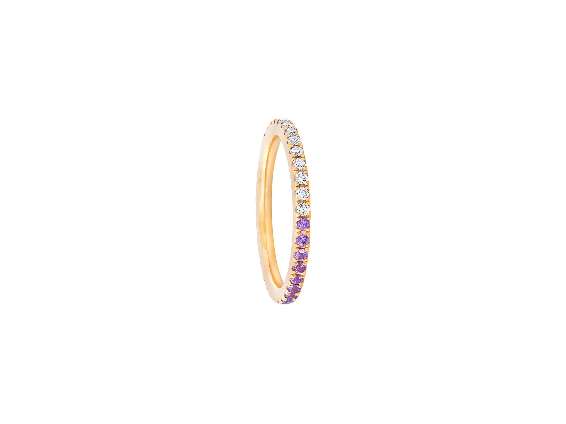 Ombre Blue Lab Amethyst and Moissanite 14k gold Eternity Band