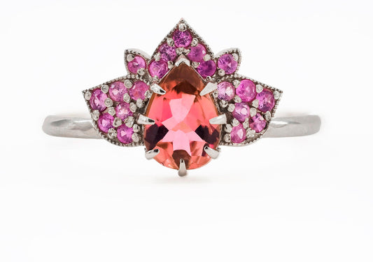 Lotus gold ring with tourmaline in 14k gold